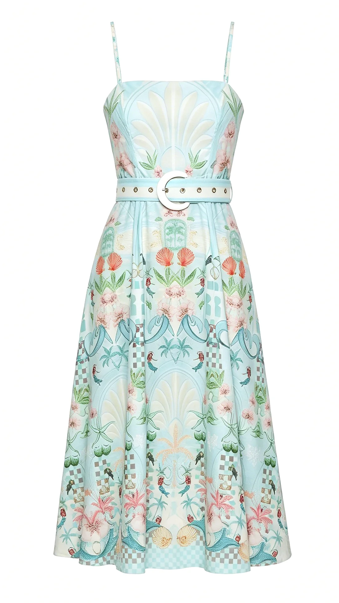 Women's Summer Flowy Swing Dress - Cute Spaghetti Strap Midi with Belt - Nordfashionstorm - Women's Clothing, Fashion for You - Nordfashionstorm.com