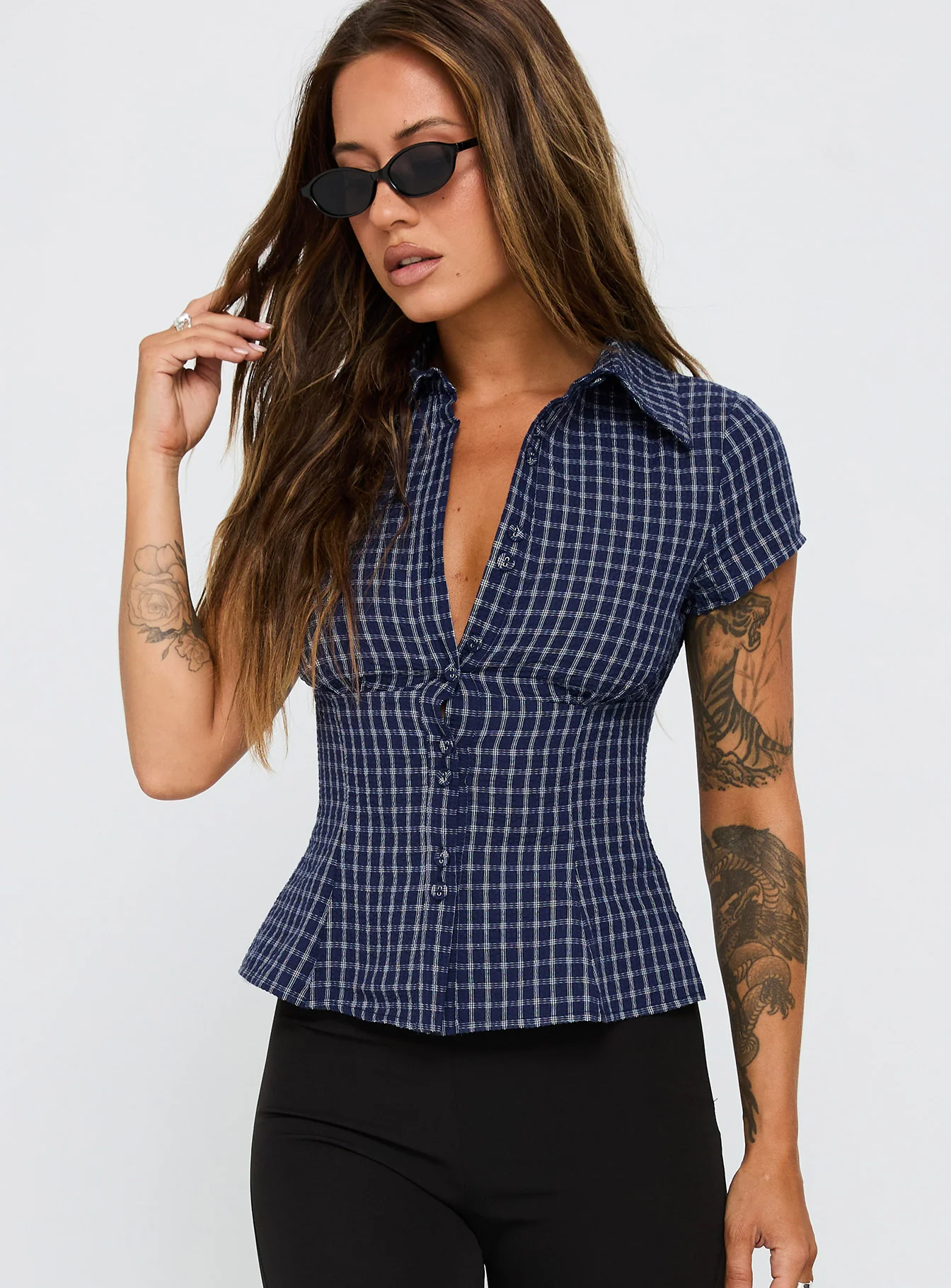 Cottesloe Blouse Top Navy Check