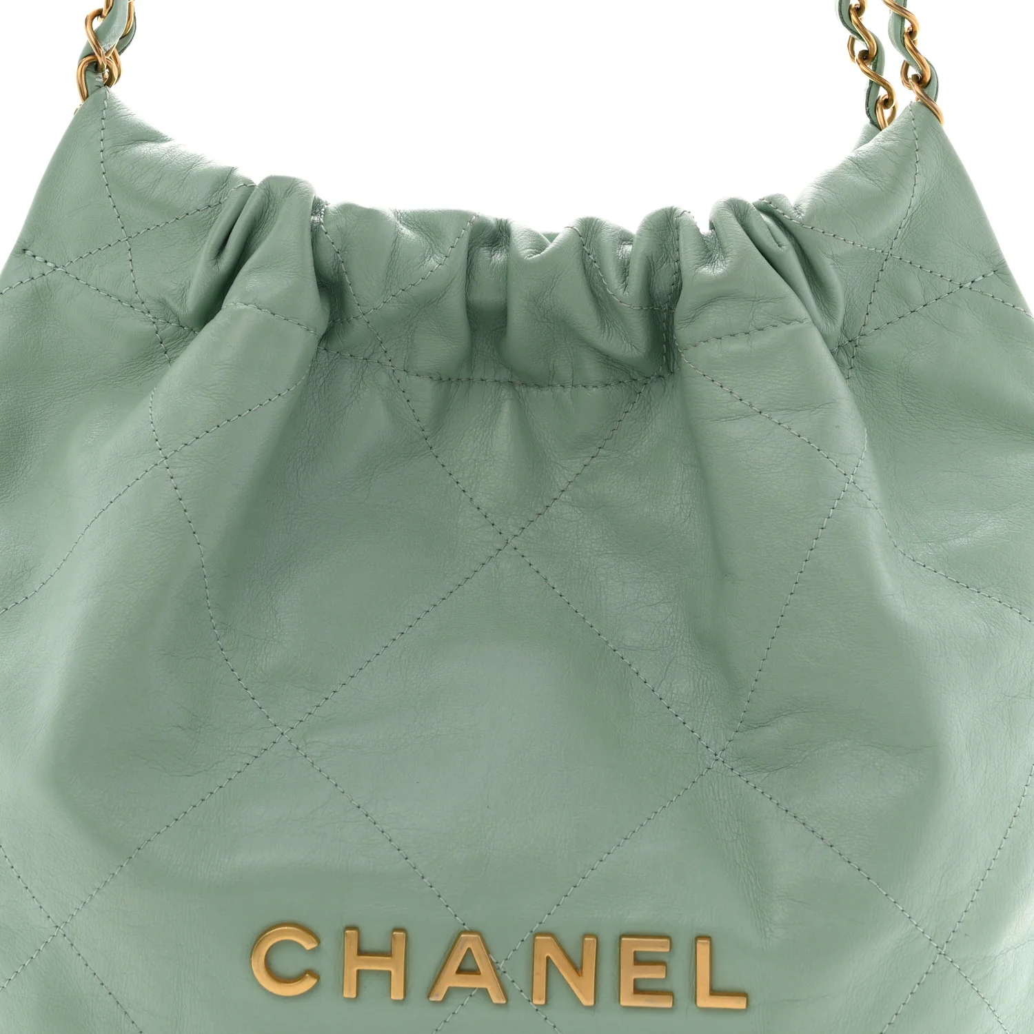 Shiny Calfskin Quilted Small Chanel 22 Light Green - Top Club