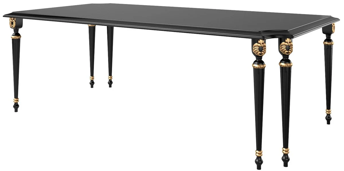 Luxury baroque dining table black / antique gold 230 x 115 x H. 77 cm - Elegant dining room table in baroque style - Baroque dining room furniture