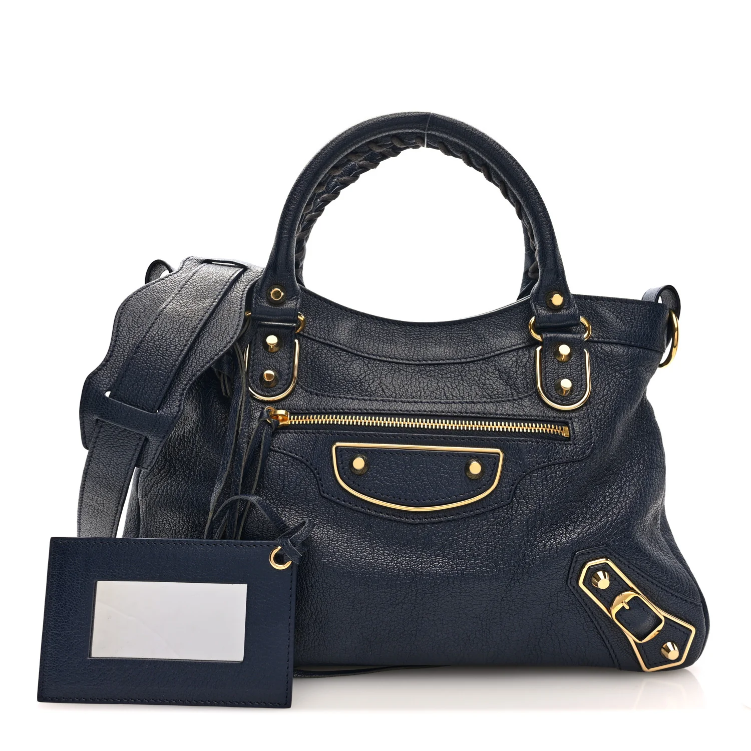 Chevre Gold Metallic Edge Hardware Town Bleu Nuit Dark Sea - Top Club
