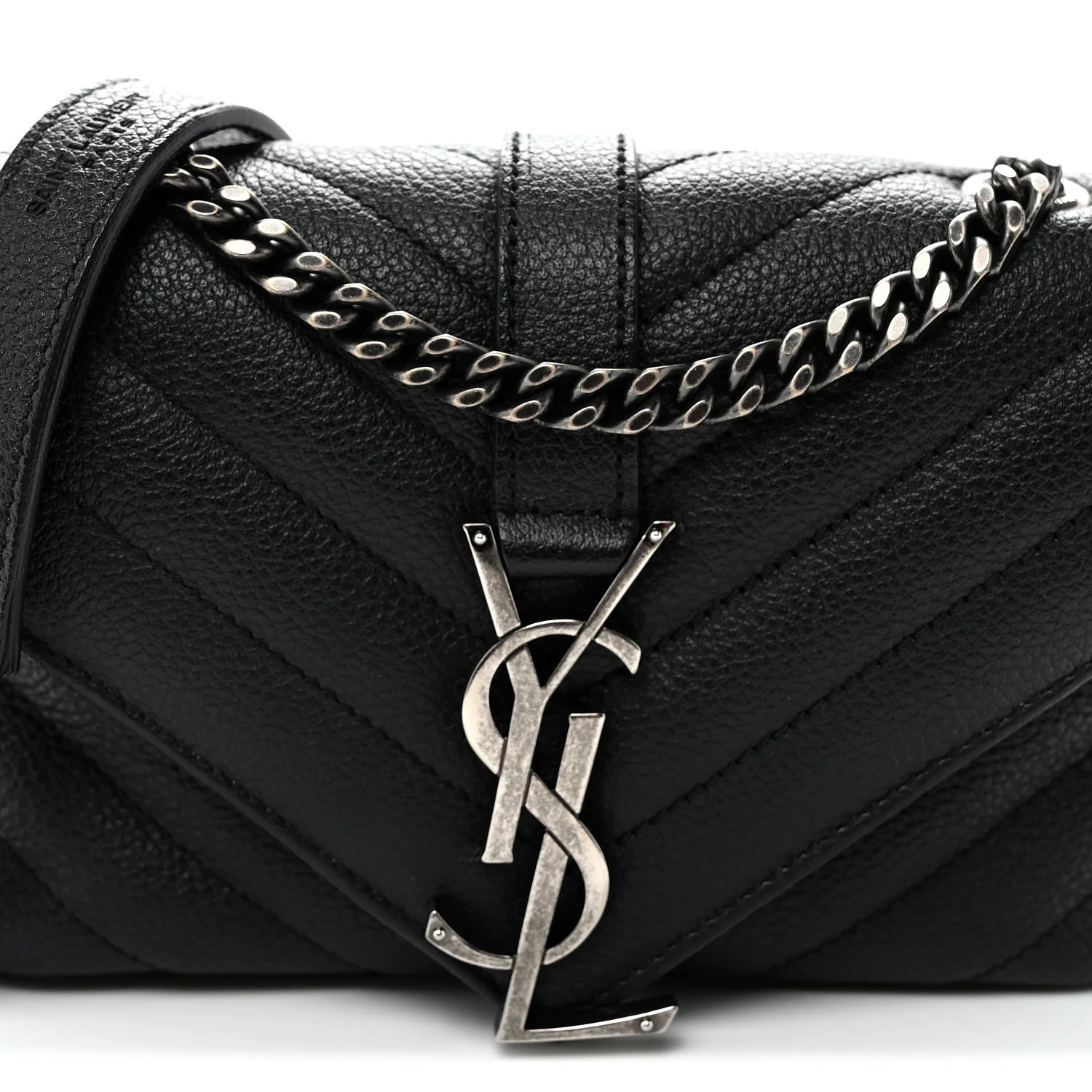 Grained Calfskin Matelasse Chevron Classic Monogram Baby Chain Bag Black - Top Club