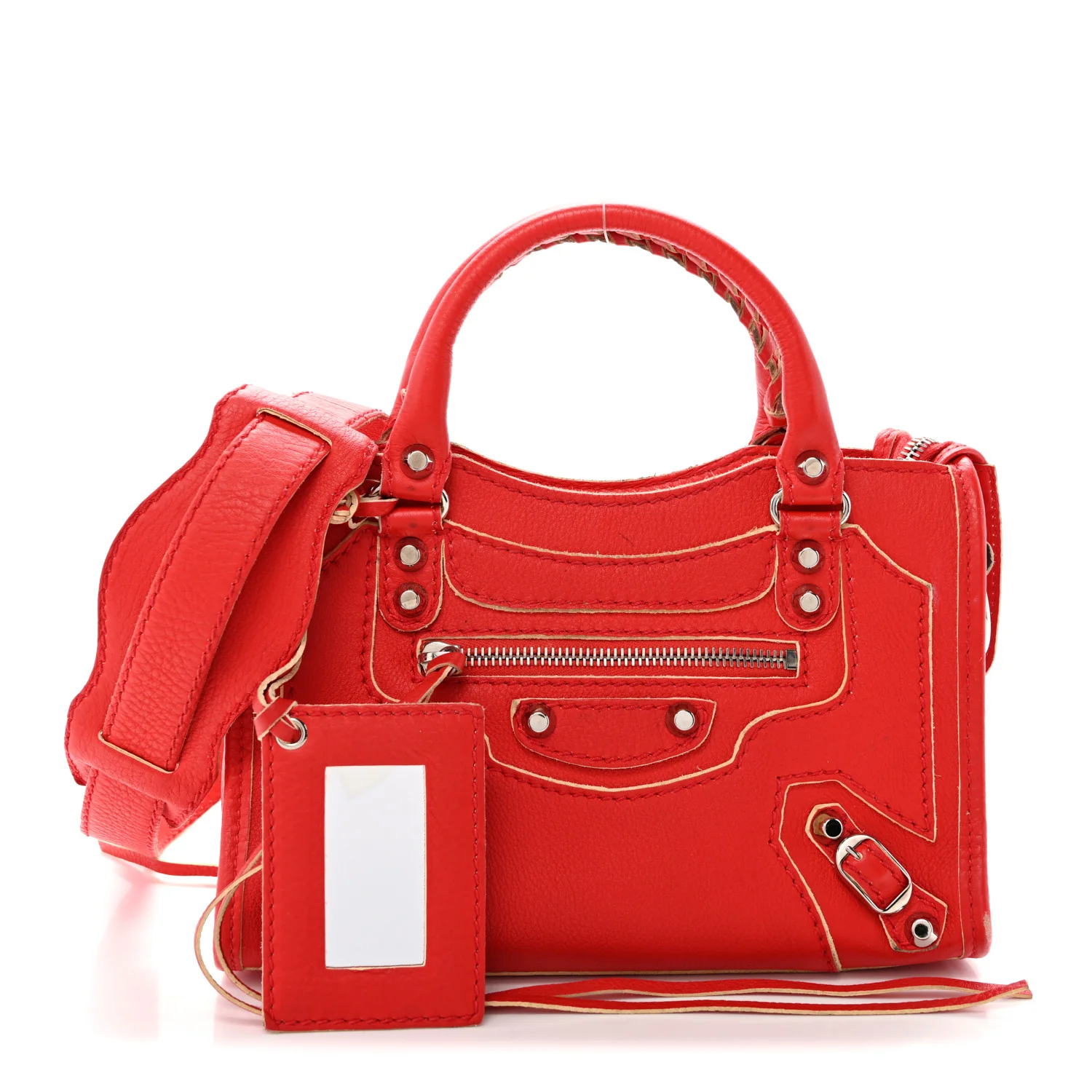 Supple Grained Calfskin Classic Silver Hardware Highlight Mini City Rouge Fraise - Top Club