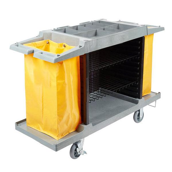 Housekeeping Cart, 5'' Poly Wheel, 58''X21''X39'', Crack Resistant, Brake Lock - Victorias Cleaning and Janitor