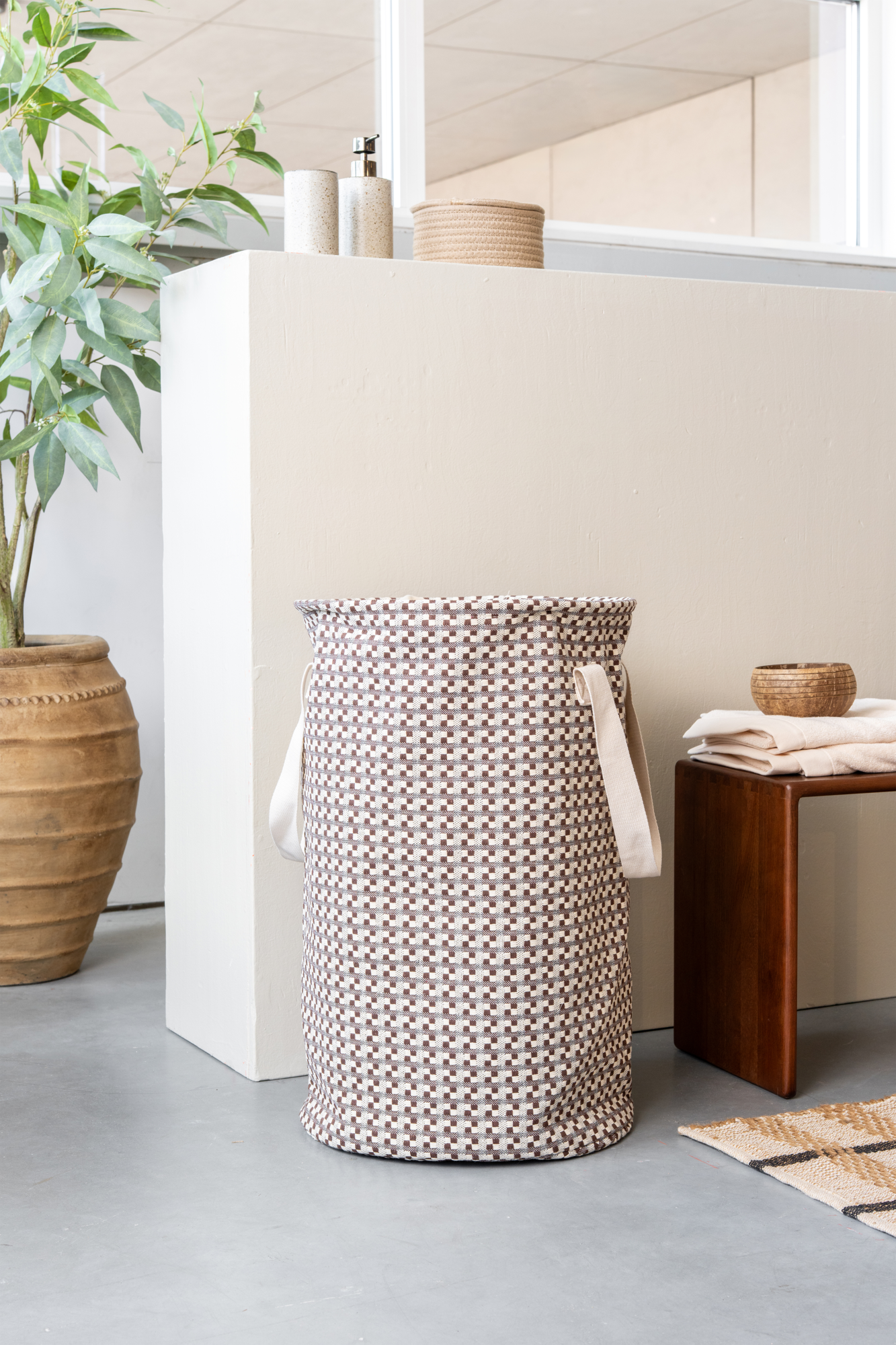 Wasmand rond bruin square Ø38 cm