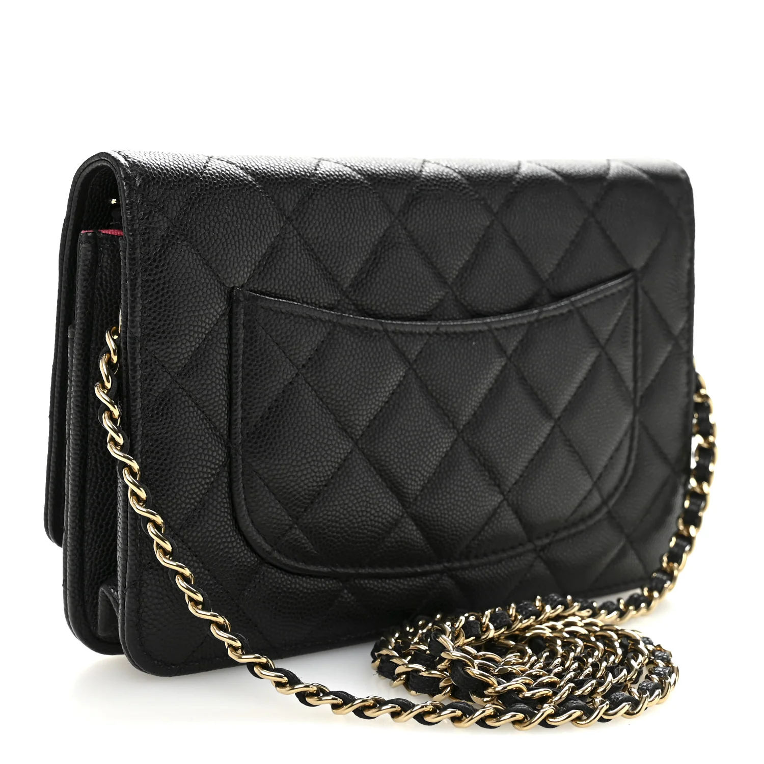 Caviar Quilted Perforated Metal CC Wallet On Chain WOC Black - Top Club
