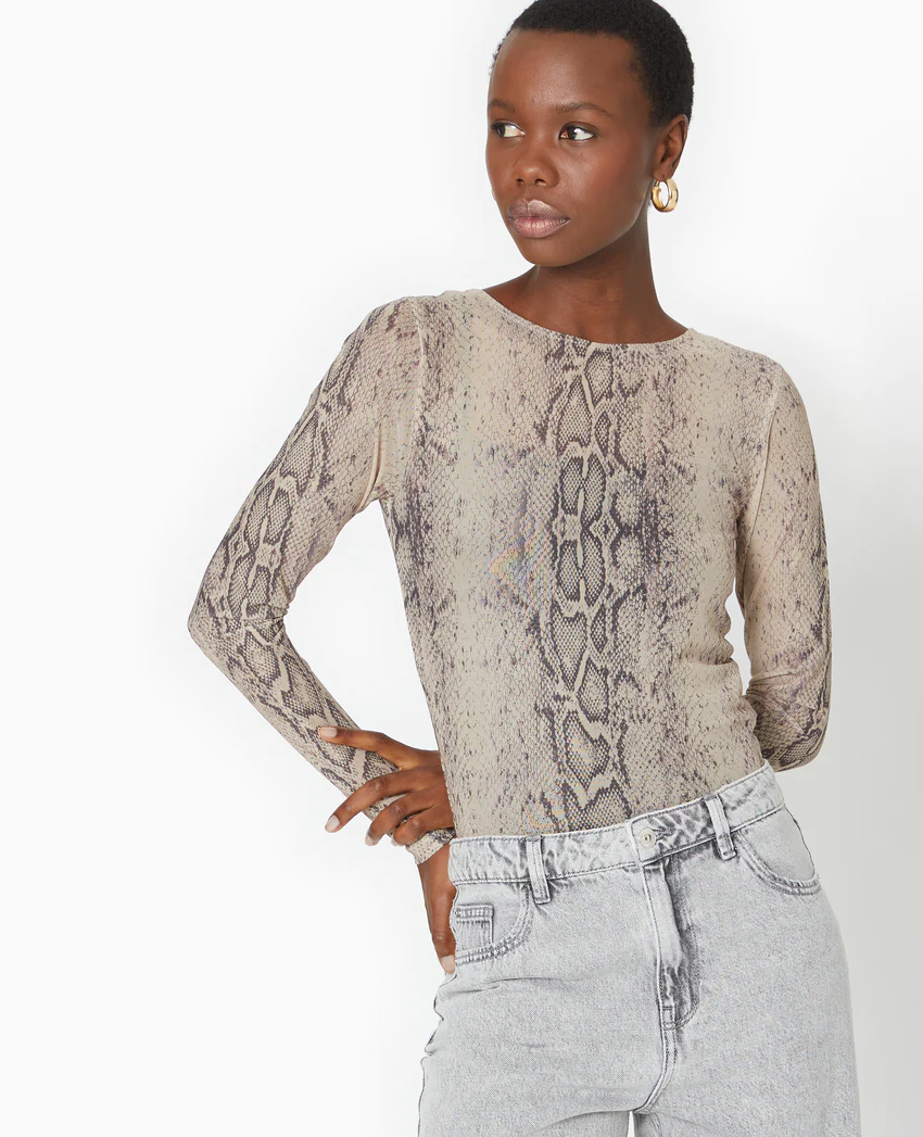 Pimkie Top manches longues en résille motif python