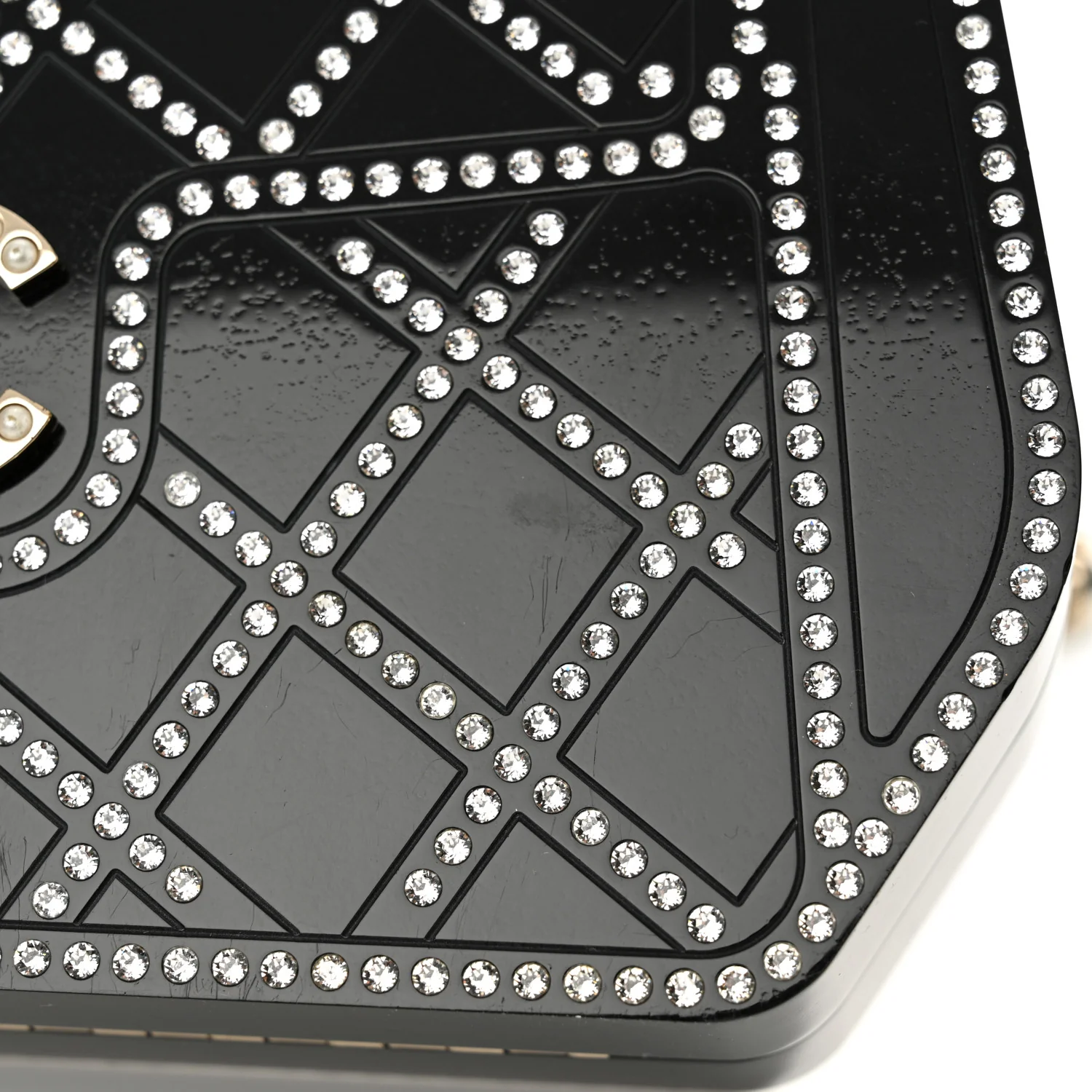 Plexiglass Crystal Quilted Minaudiere Clutch Black White - Top Club