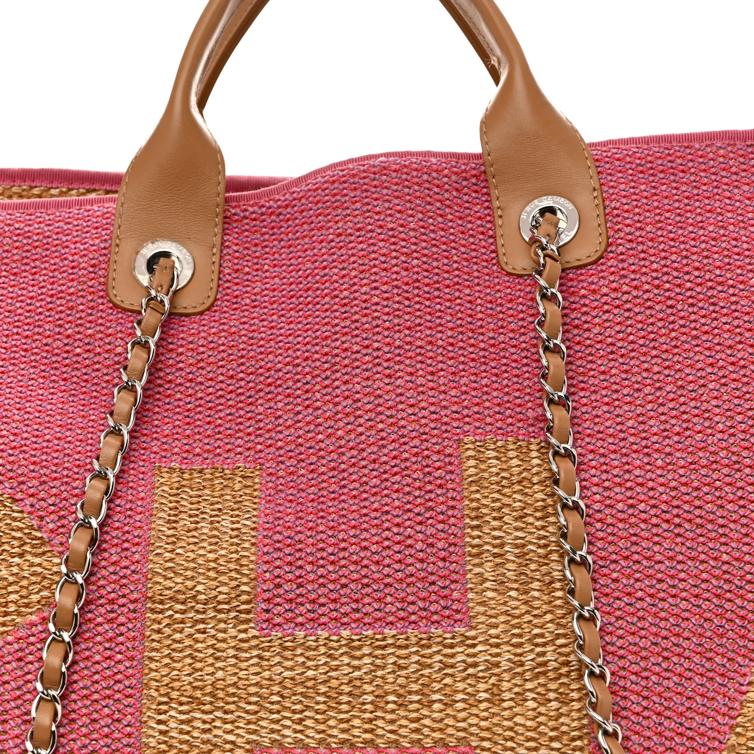 Mixed Fibers Large Shopping Bag Pink Beige - Top Club