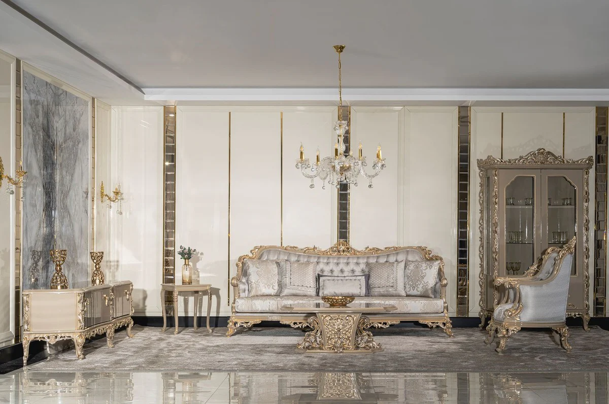 Luxury Baroque Coffee Table Gray / Gold - Handmade Solid Wood Living Room Table in Baroque Style - Living Room Furniture in Baroque Style - Baroque Furniture - Noble & Magnificent