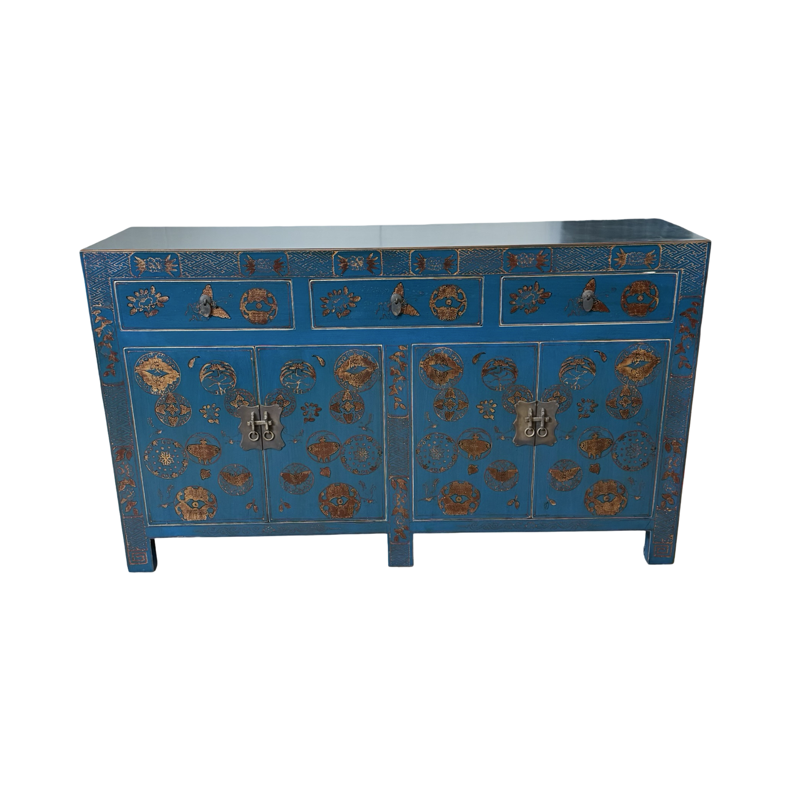 Dressoir blauw uniek mooi schilderwerk