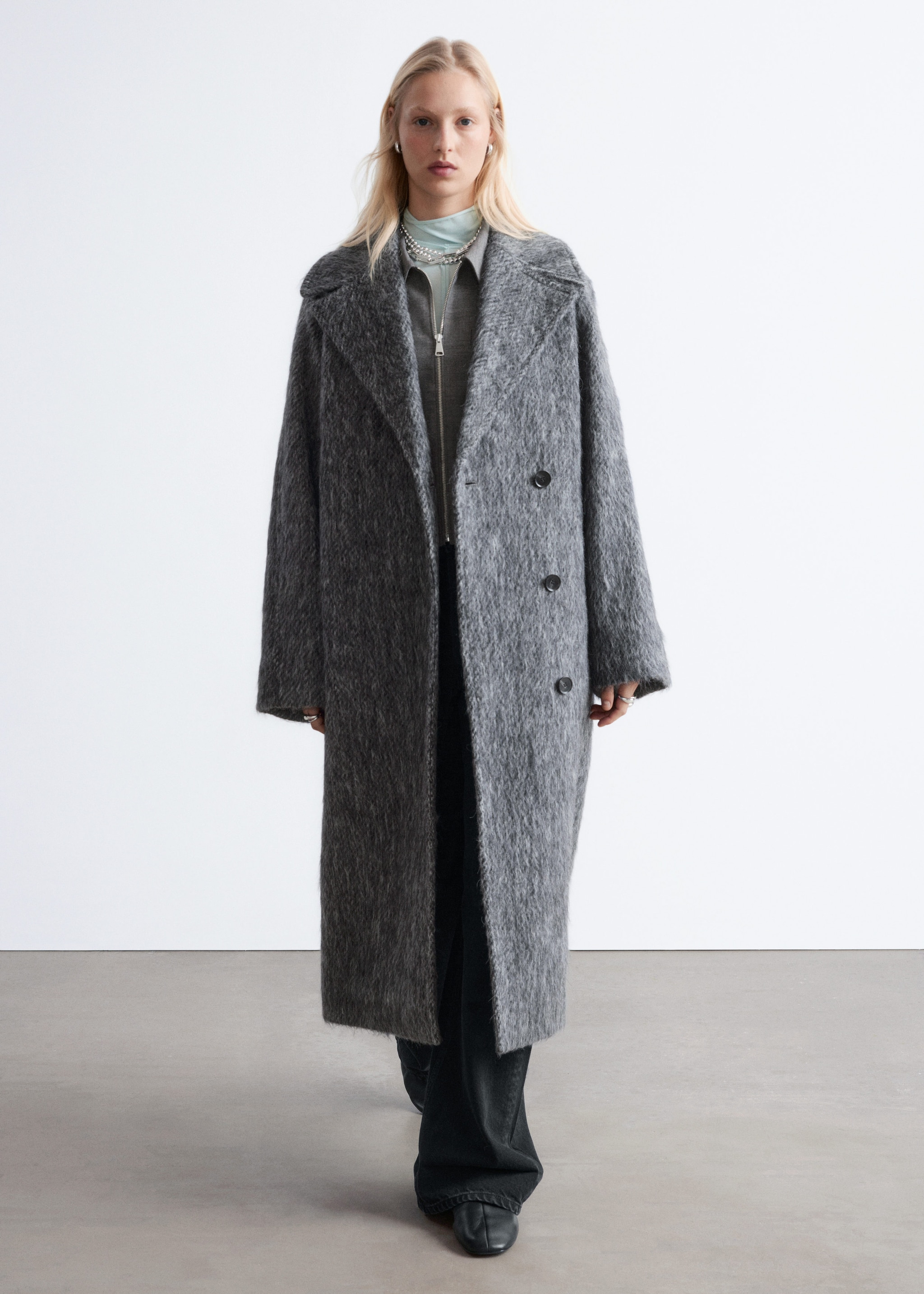 & Other Stories BRUSHED WOOL-BLEND COAT