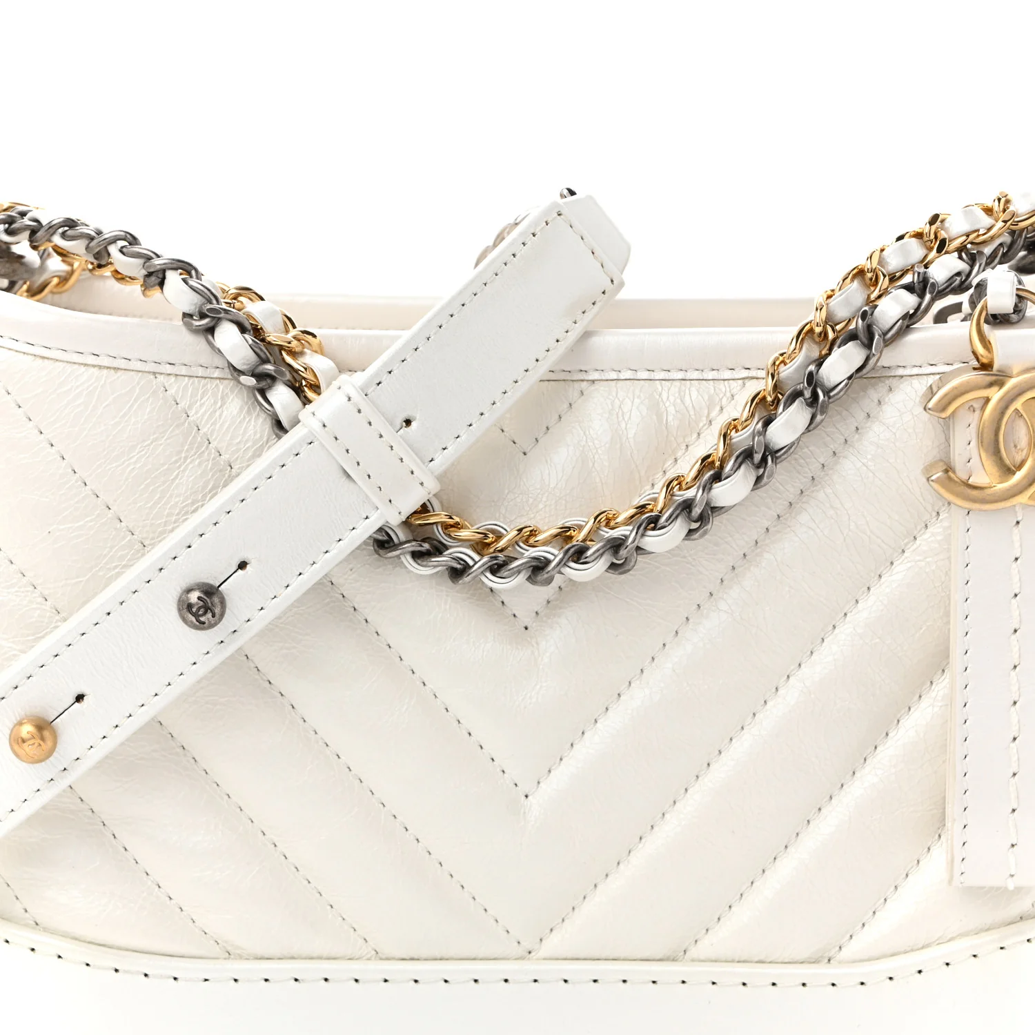 Iridescent Aged Calfskin Chevron Quilted Small Gabrielle Hobo White - Top Club