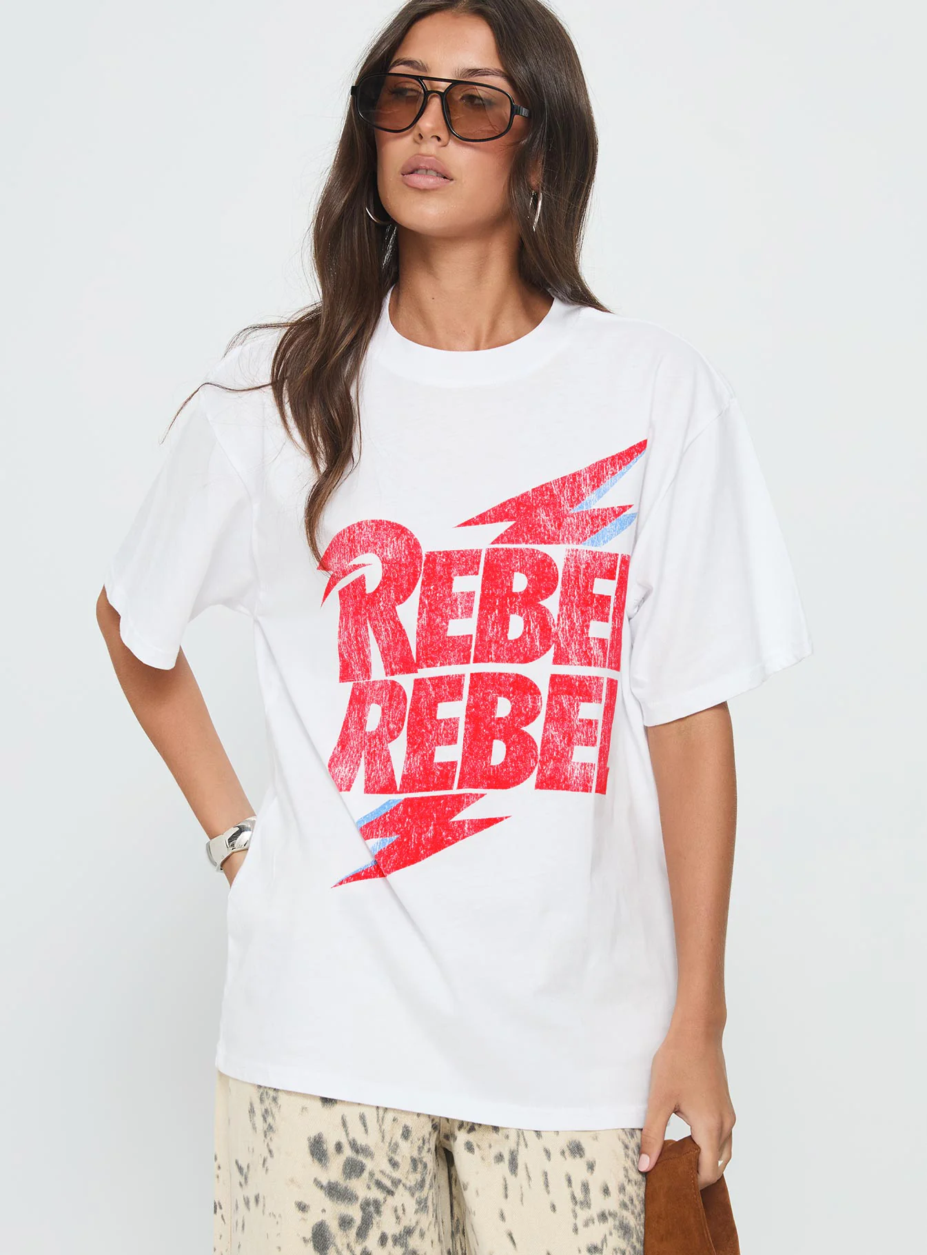 Rebel Rebel Oversized Graphic Top White