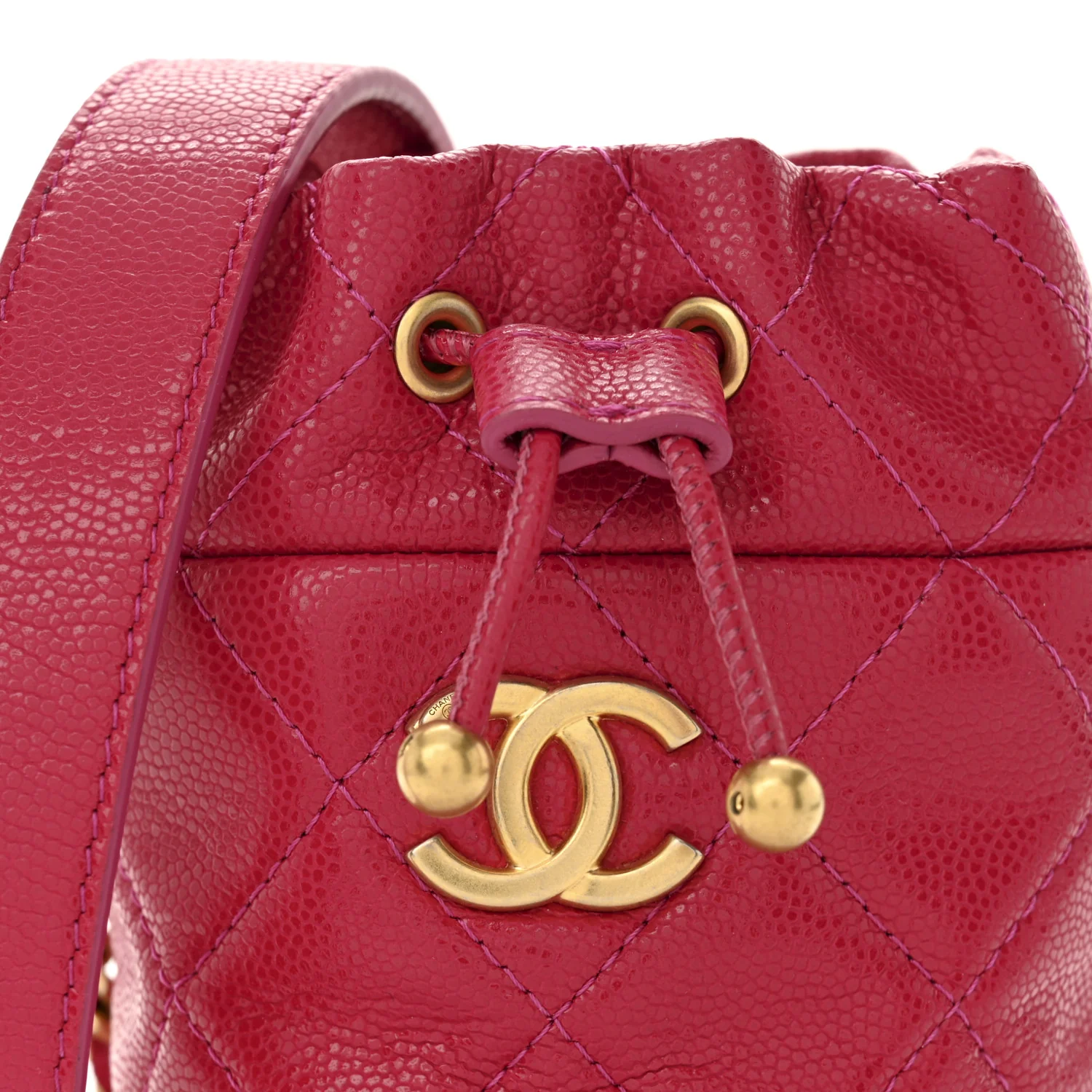 Caviar Quilted Twist Your Buttons Mini Bucket Bag Fuchsia - Top Club