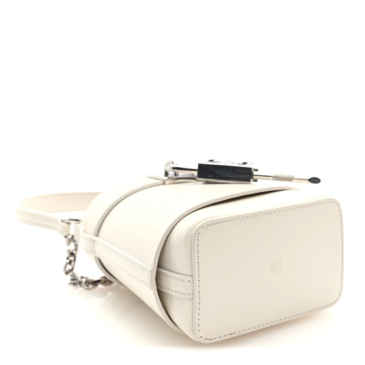 Box Calfskin Micro Shark Lock Bucket Bag White - Top Club