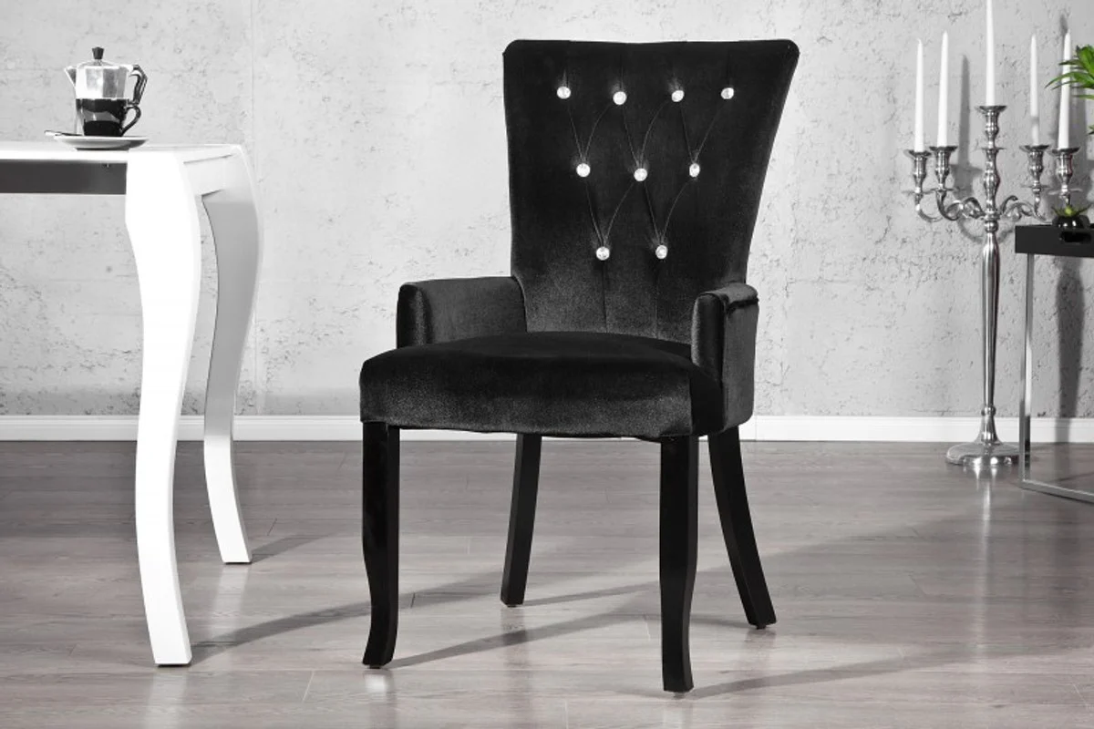 Luxury dining room chair with armrests and rhinestones, black Mod2 - Baroque furniture