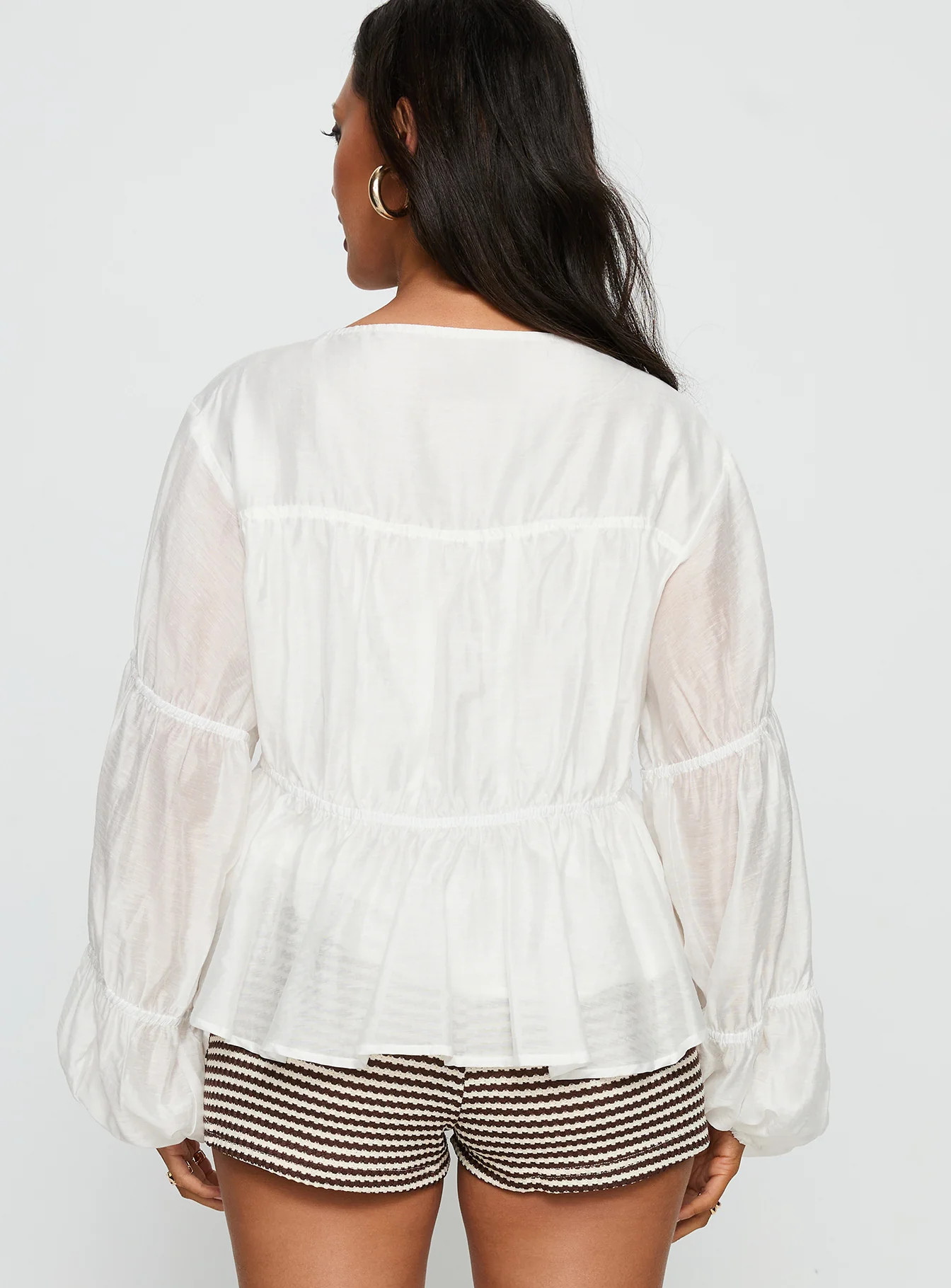 Xamira Ruched Long Sleeve Top White