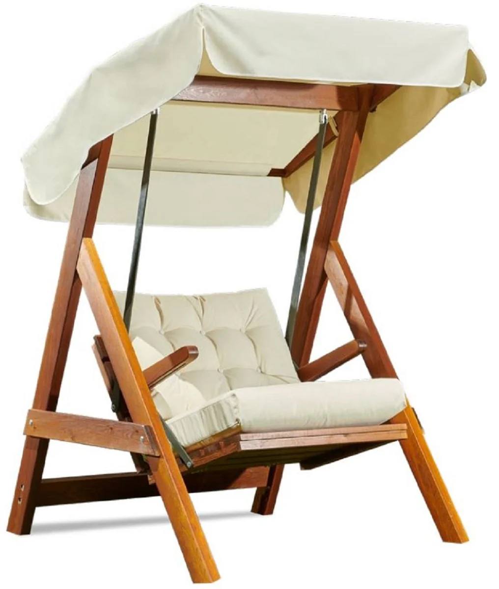 Luxury Hollywood Swing Cream / Brown - Modern Weatherproof Garden Swing with Sun Canopy - Patio Furniture - Garden Furniture - Luxury Collection