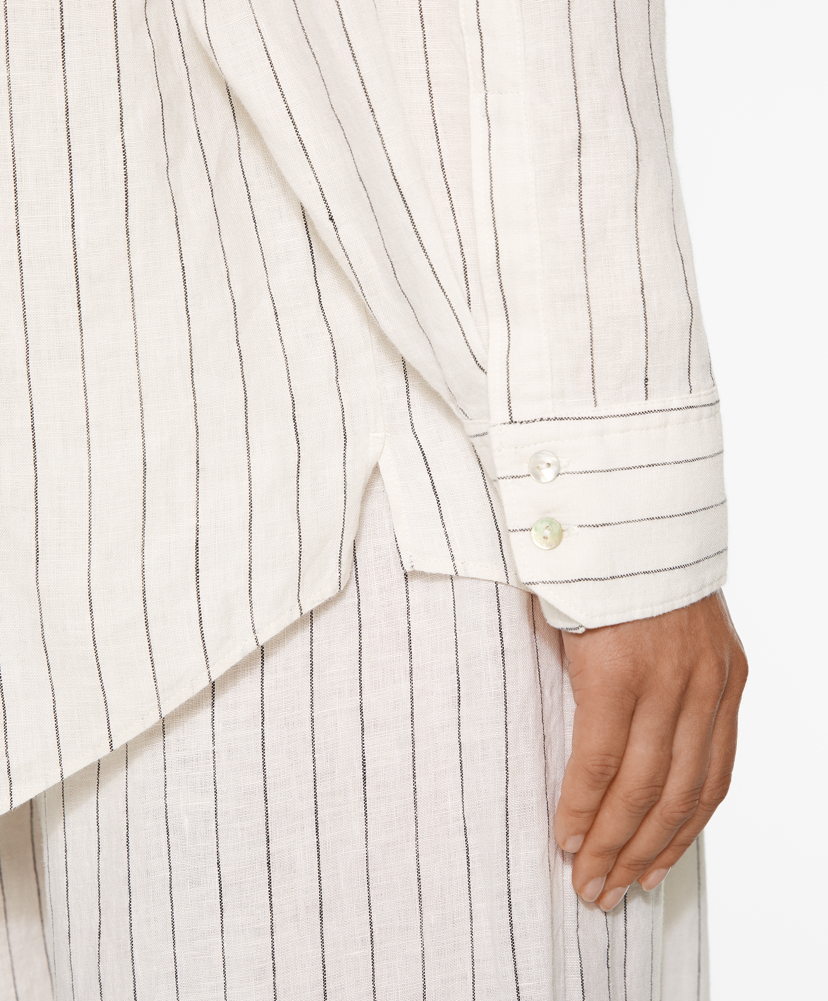 OYSHO Striped 100% linen long-sleeved shirt