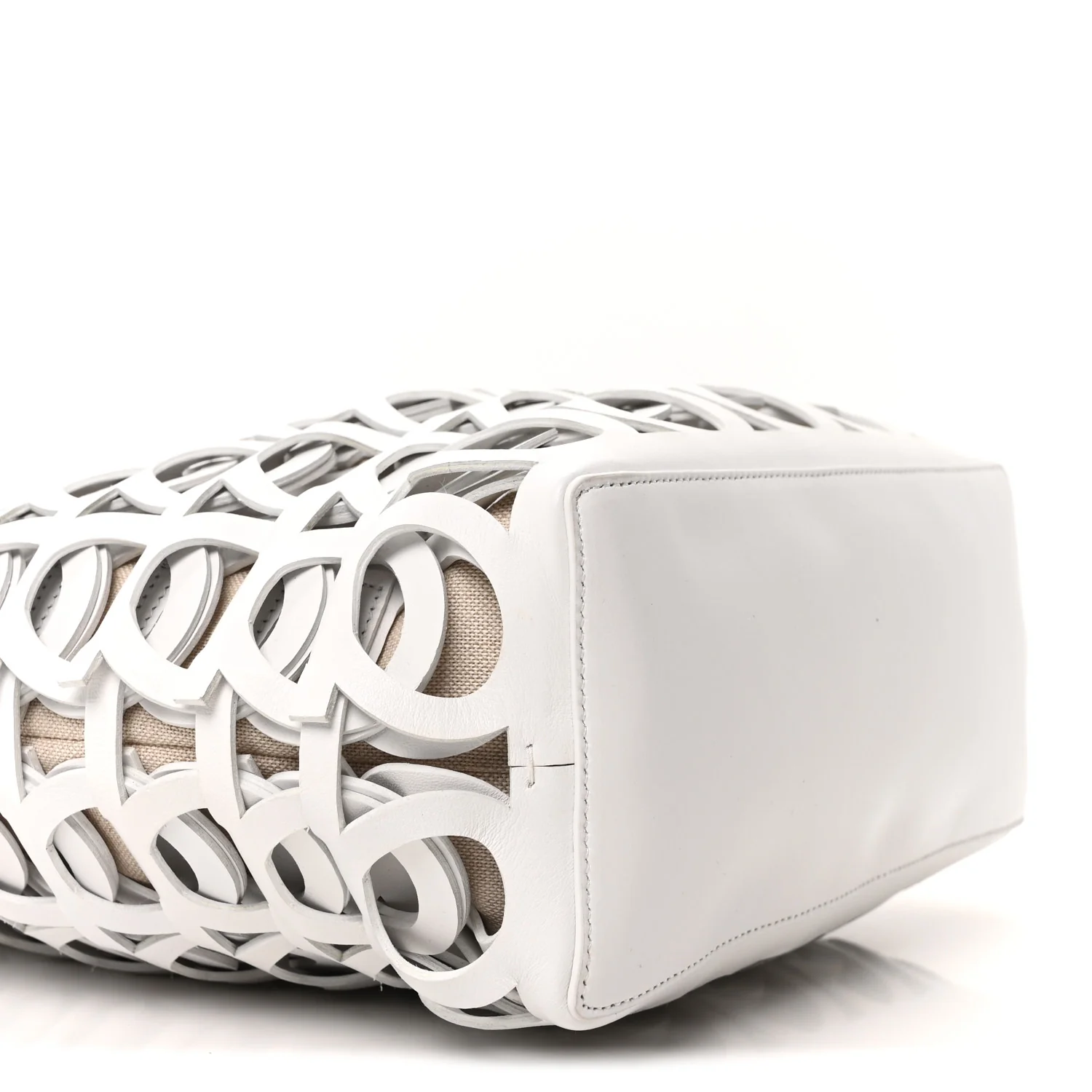 Calfskin Perforated Medium Gancini Tote Bag Optic White - Top Club