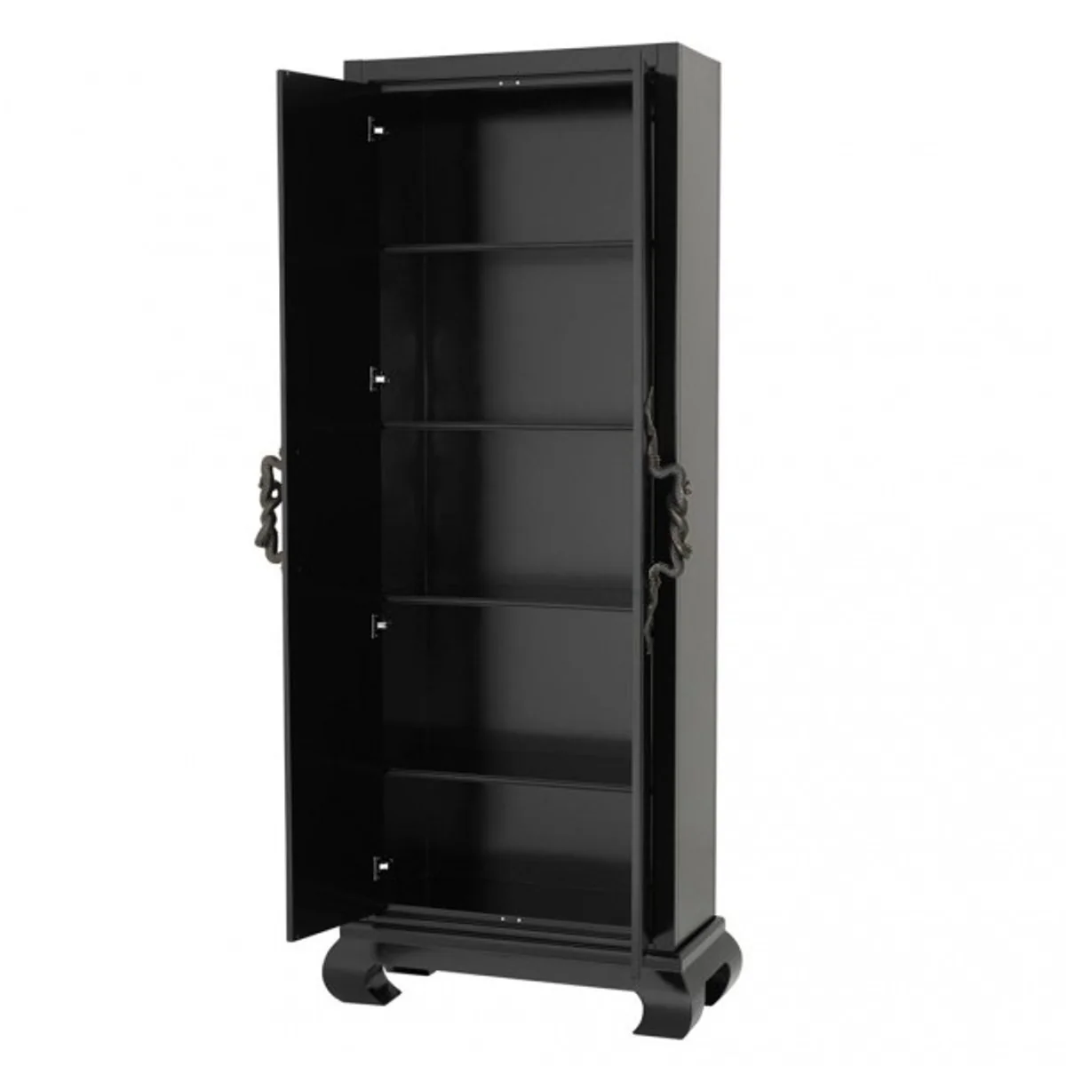 Luxury cabinet black solid wood bronze snake handles - living room cabinet baroque art nouveau rococo shop furniture - luxury hotel & boutique furniture