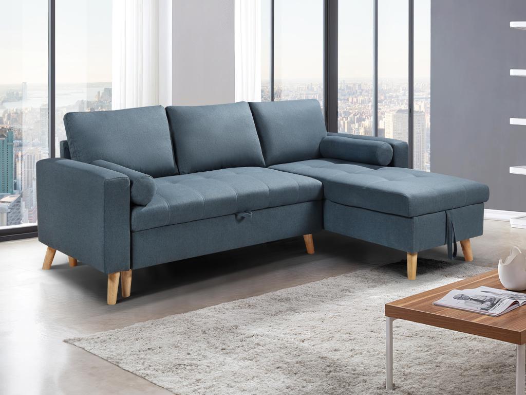 Sofá cama esquinero ajustable - tela verde azulado - con caja de almacenamiento