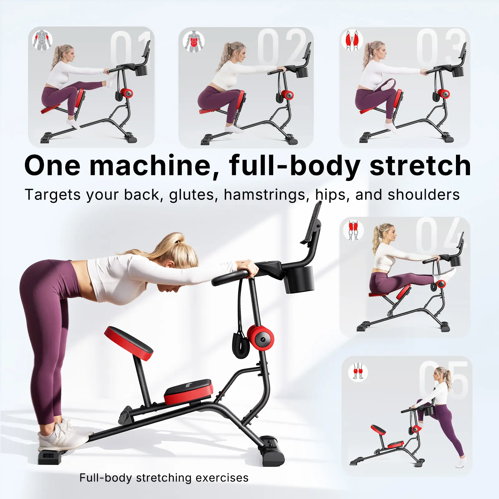 Merach Adjustable Seat Stretch Machine for Lumbar Stretching, Lower Back Pain, Leg Stretch, 350LBS Weight Capacity, Soft Non-Slip Stable Support, Compact Full Body Stretch Trainer for Home Gym Equipment Summervibes