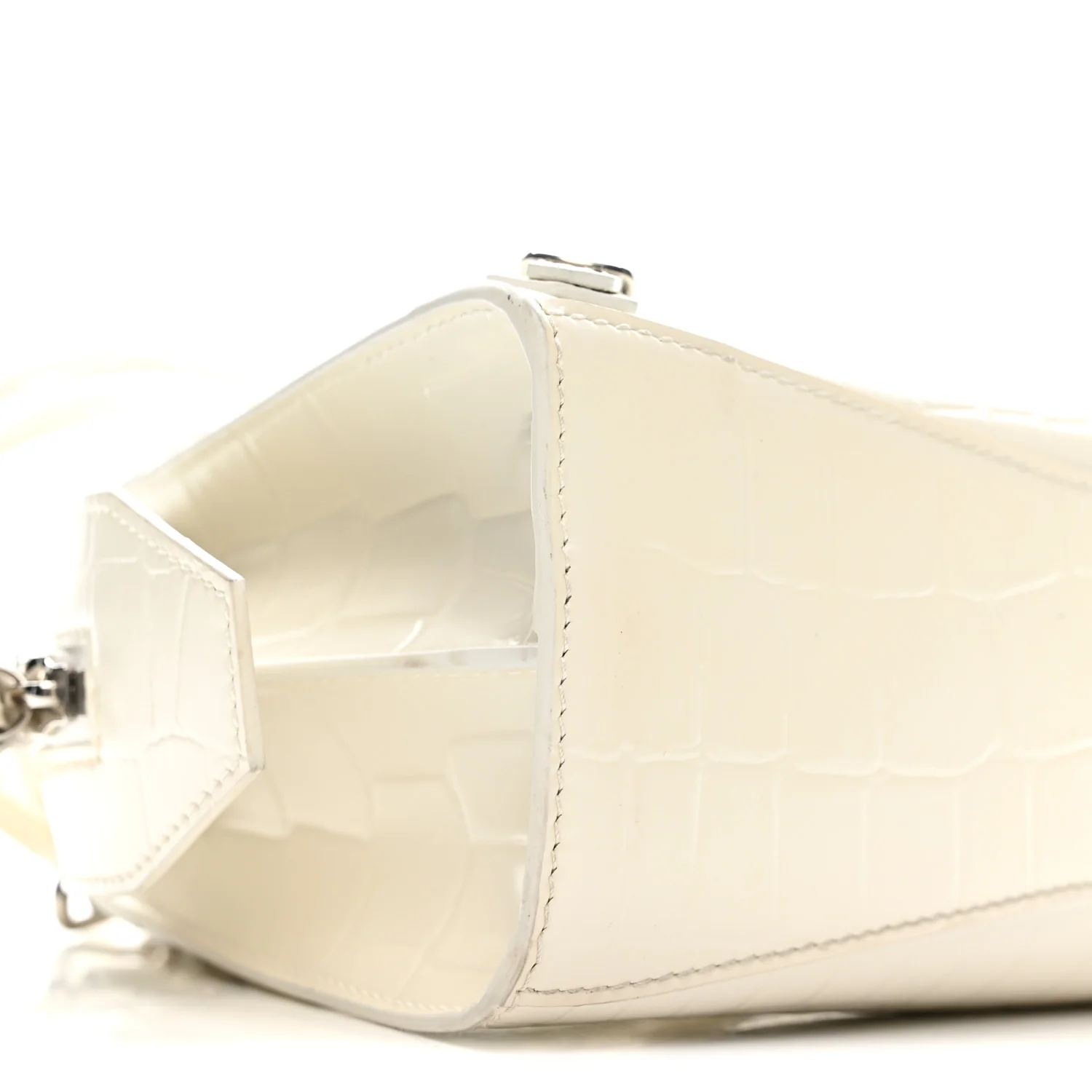 Semi Shiny Calfskin Crocodile Embossed Neo Classic Silver Hardware Mini City White - Top Club