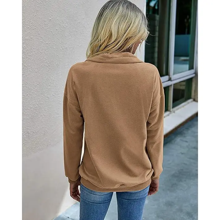 PrettyGarden Women's Casual Long Sleeve Lapel Zipper Sweatshirt Drawstring Loose Pullover Tops Fall Sweater-Womenswear Cotton Fabric