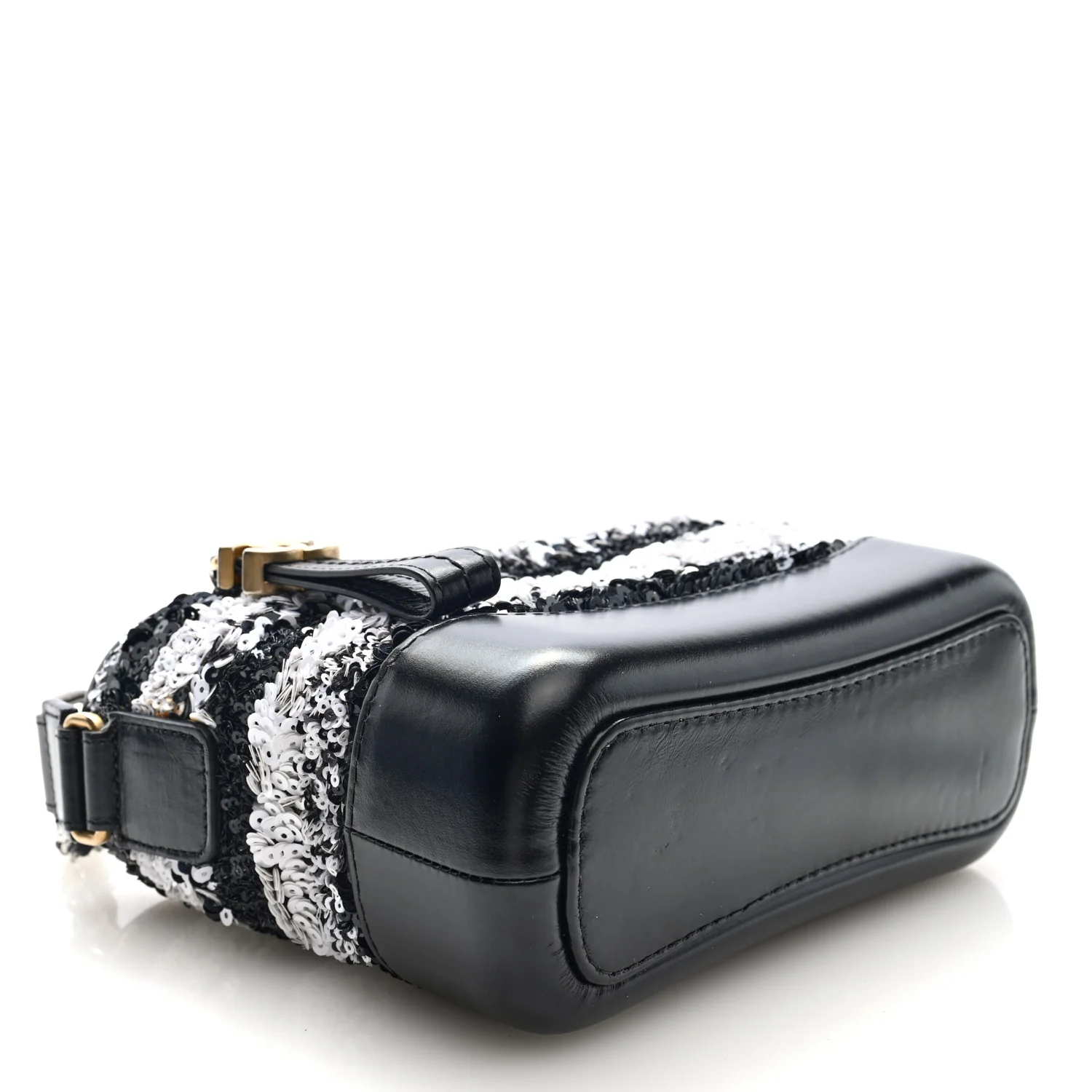 Sequin Calfskin Small Gabrielle Hobo Black White - Top Club