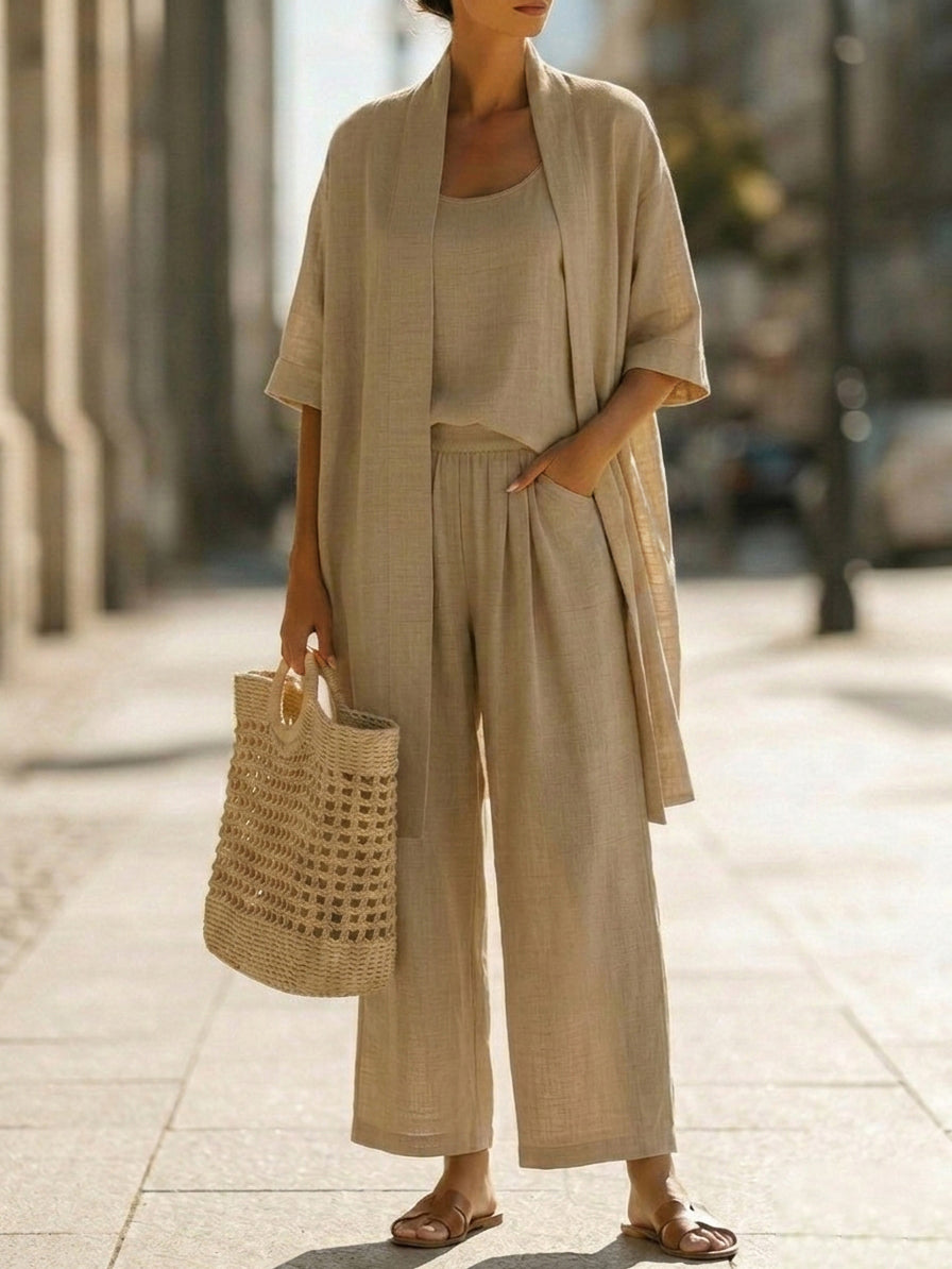 Plus Size Friendly Minimalist Linen-cotton Three-piece Set - Comfortable For Everyday Wear - Nordfashionstorm - Women's Clothing, Fashion for You - Nordfashionstorm.com