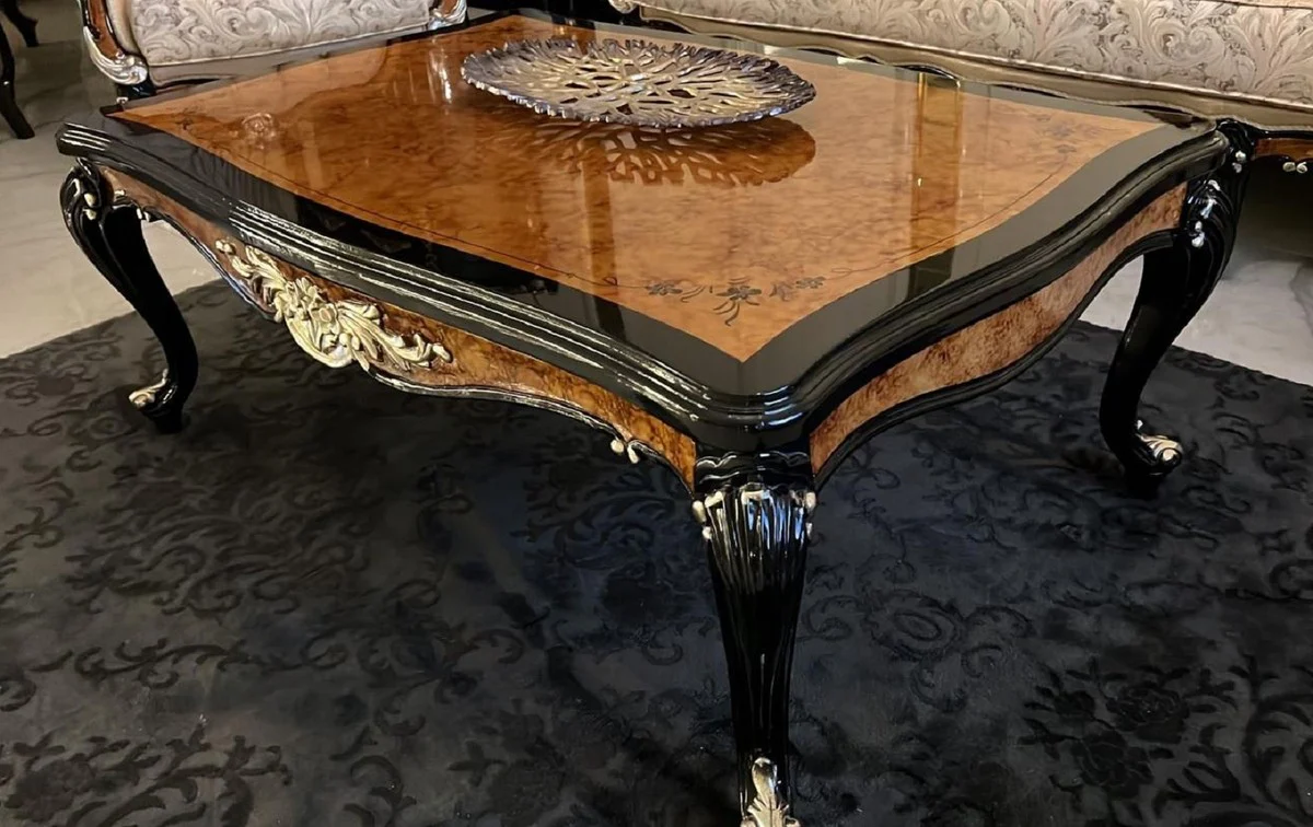 Luxury baroque coffee table brown / black / gold - solid wood living room table in baroque style - baroque style living room furniture - baroque furniture - baroque furnishings - luxury furniture in baroque style