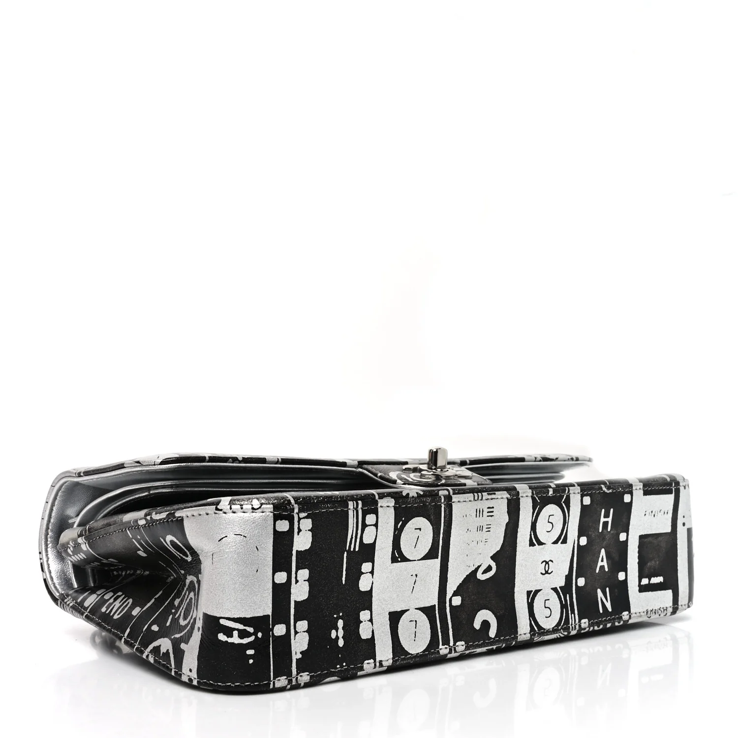 Lambskin Graffiti Printed Medium Double Flap Black Silver - Top Club
