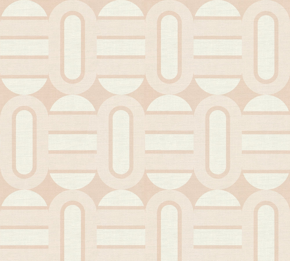 Vliesbehang zachtroze tinten in retropatronen met ovalen en balken - beige, crème, roze Zachtroze tinten in retropatronen met ovalen en balken - beige, crème, roze #1