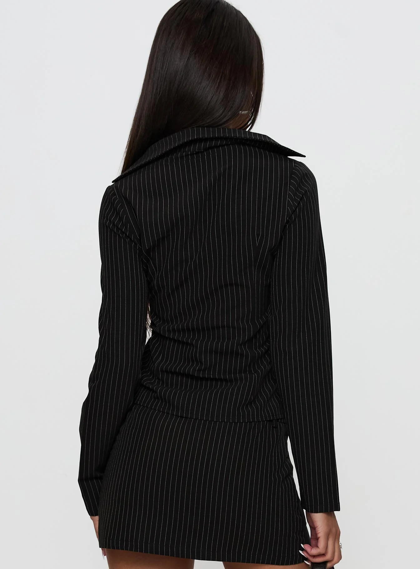Feminique Tie Up Long Sleeve Top Black Stripe