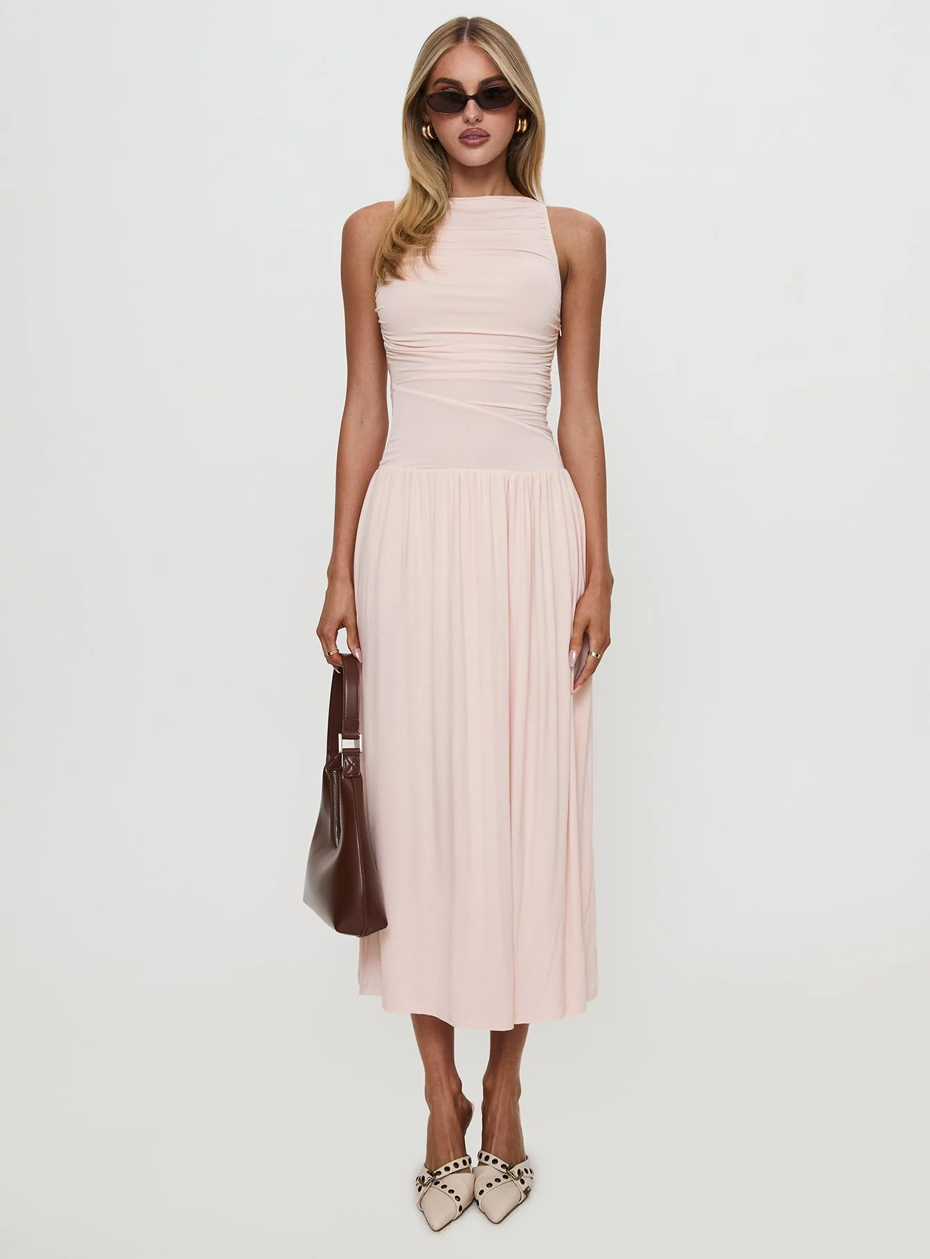 Reveur Ruched Maxi Dress Pink