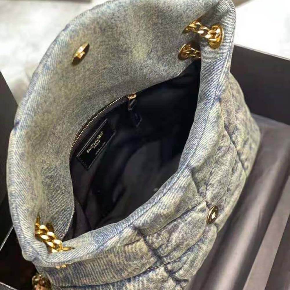 Y Puffer Small Bag in Quilted Vintage Denim and Suede - Top Club