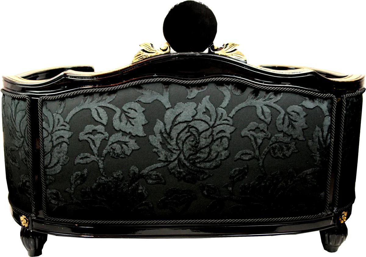 Pompöös by Luxury Baroque Dog & Cat Bed Deluxe Black Bouquet Pattern / Gold by Harald Glööckler