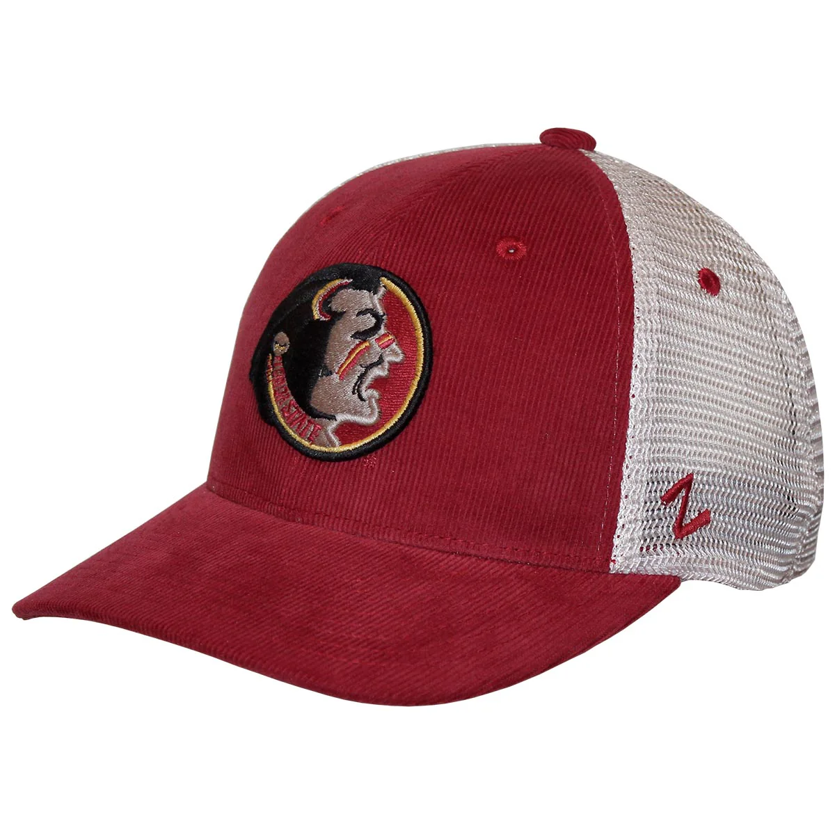 Zephyr Men's Vault Seminole Logo Adjustable Corduroy Trucker - Cardinal/White - MoB Apparel