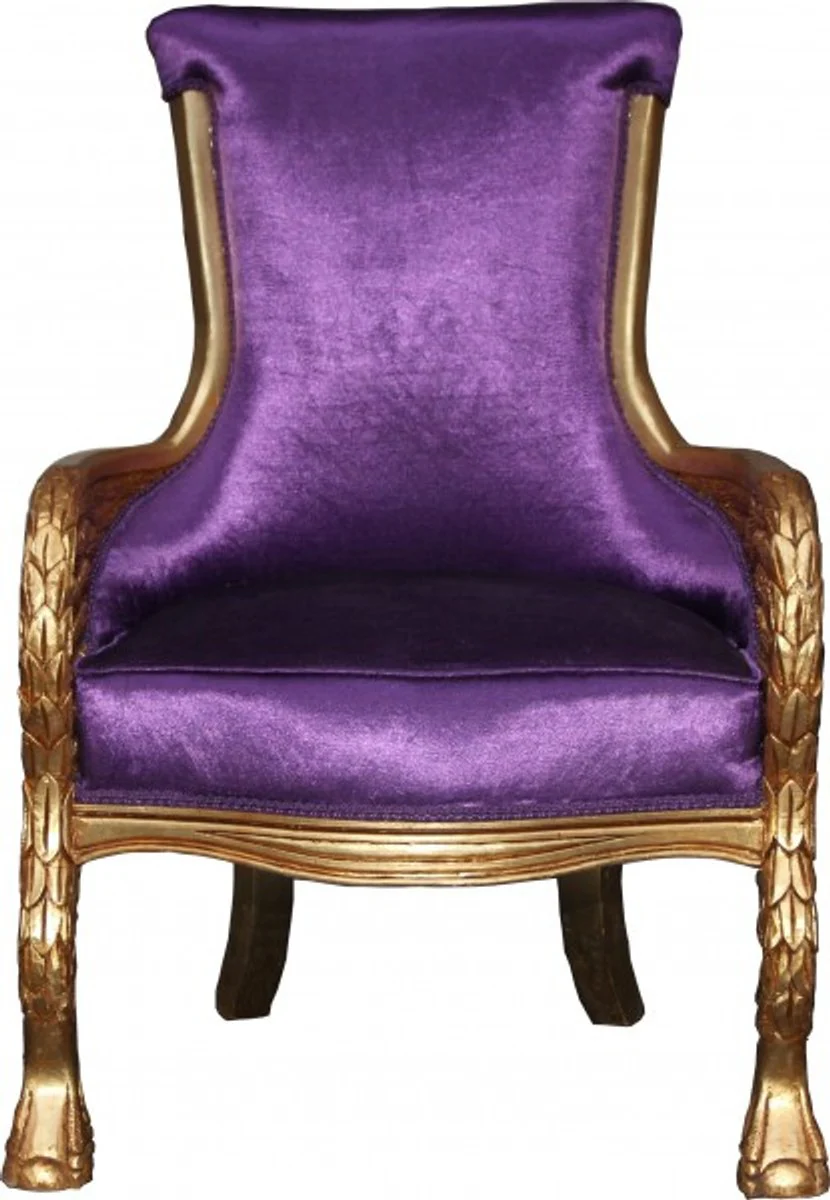 Baroque Lounge Chair Purple / Gold Mod2 Furniture Antique Style - Living Room Club Furniture Armchair Throne Eagle Feather