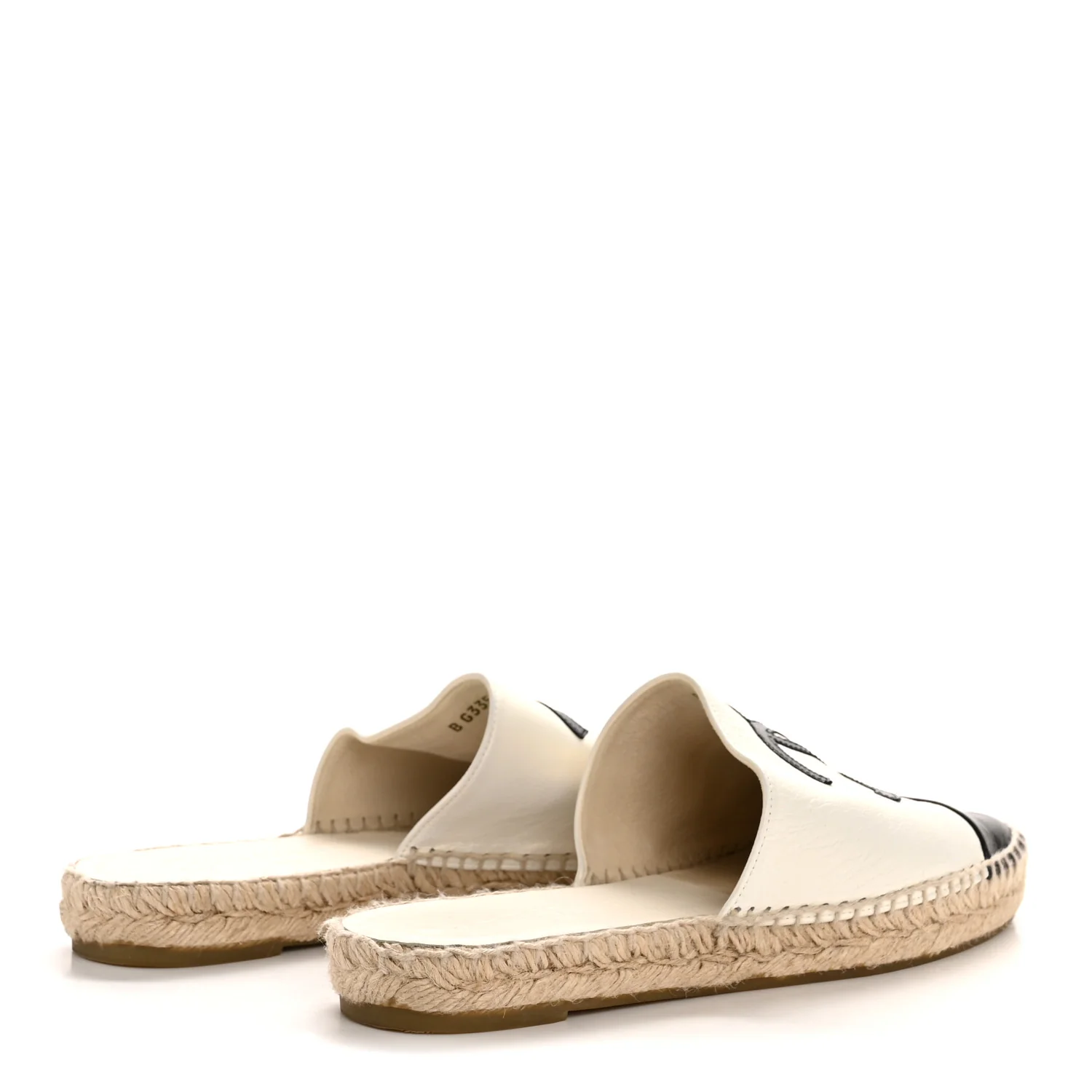 Iridescent Goatskin CC Espadrille Mules 39 Ivory Black - Top Club