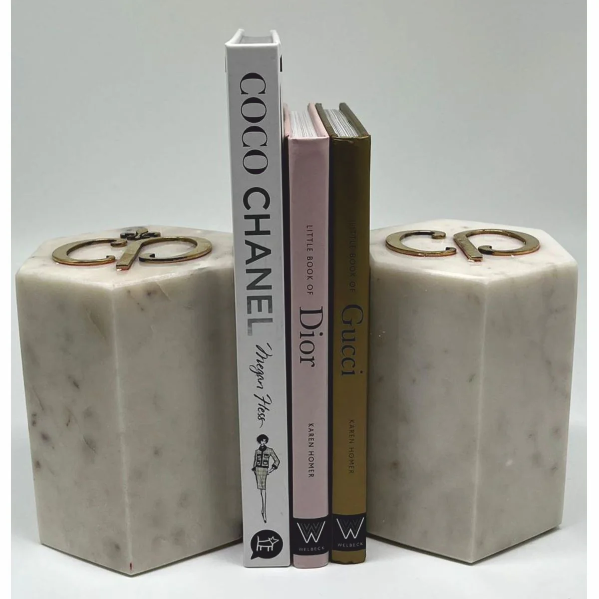 Luxury marble decorative bookends set white / gold