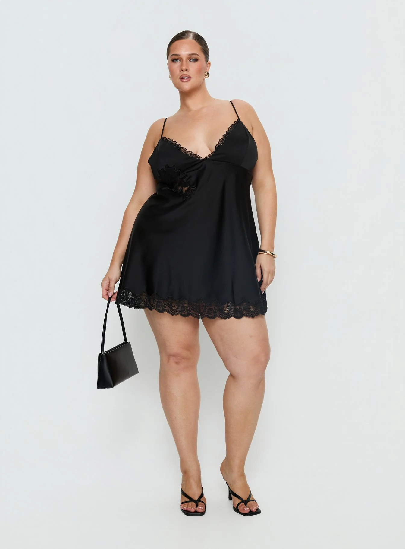 Aloura Spliced Lace Mini Dress Black Curve
