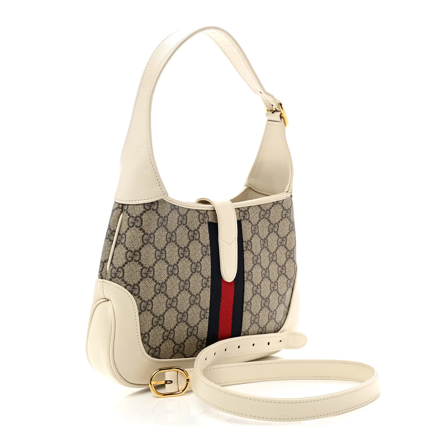 GG Supreme Monogram Azalea Calfskin Web Small Jackie 1961 Hobo Beige Ebony Mystic White - Top Club