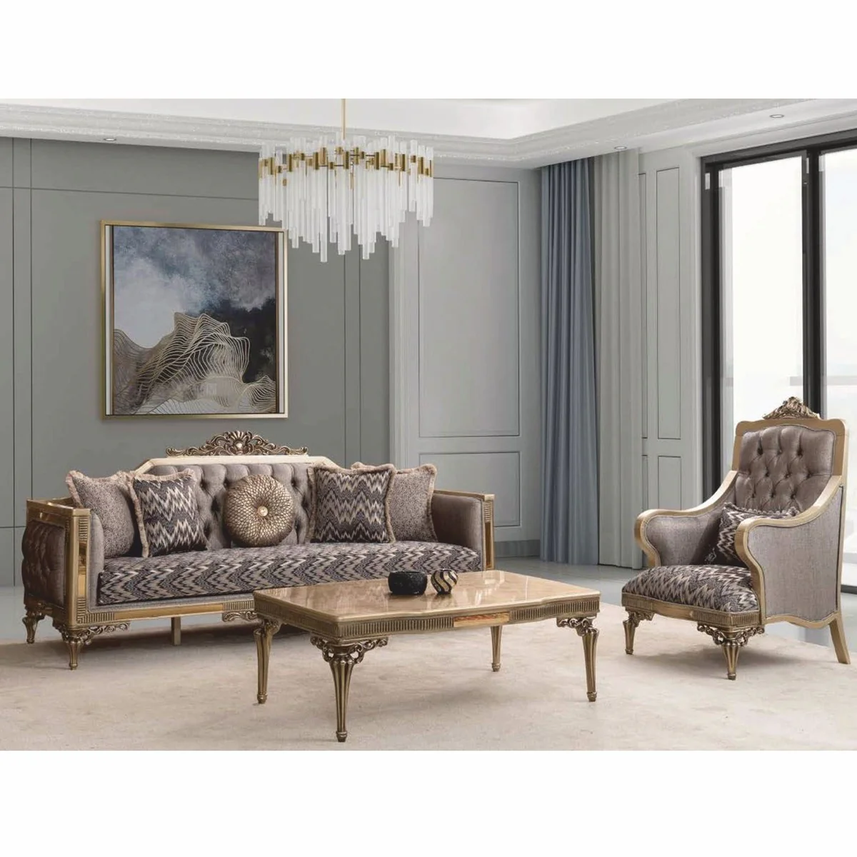 Luxury Baroque Solid Wood Coffee Table Gold 120 cm - Baroque Living Room Furniture