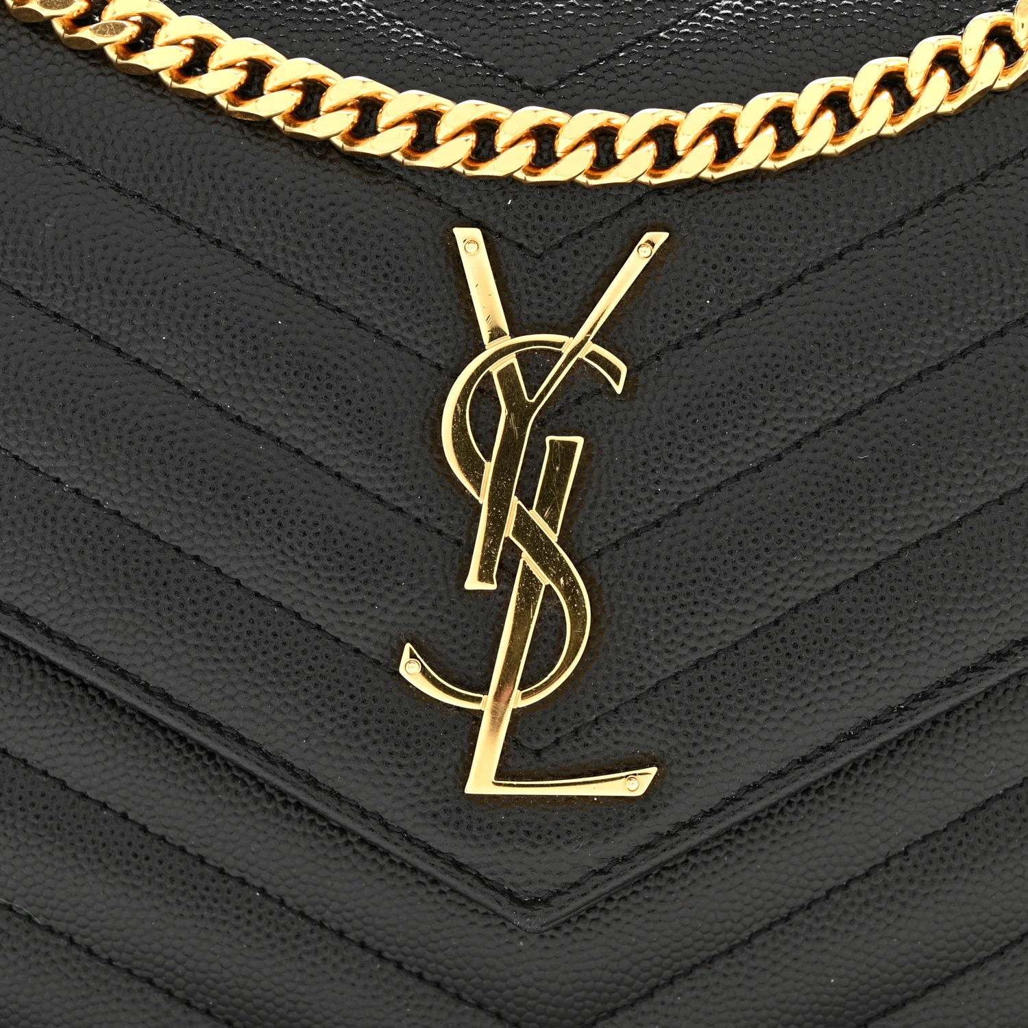 Grain De Poudre Matelasse Chevron Monogram Chain Wallet Black - Top Club