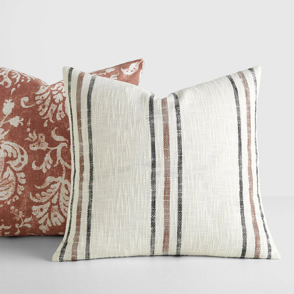 2-Pack Yarn-Dyed Framed Stripe / Distressed Floral Decor Throw Pillows (Sale)