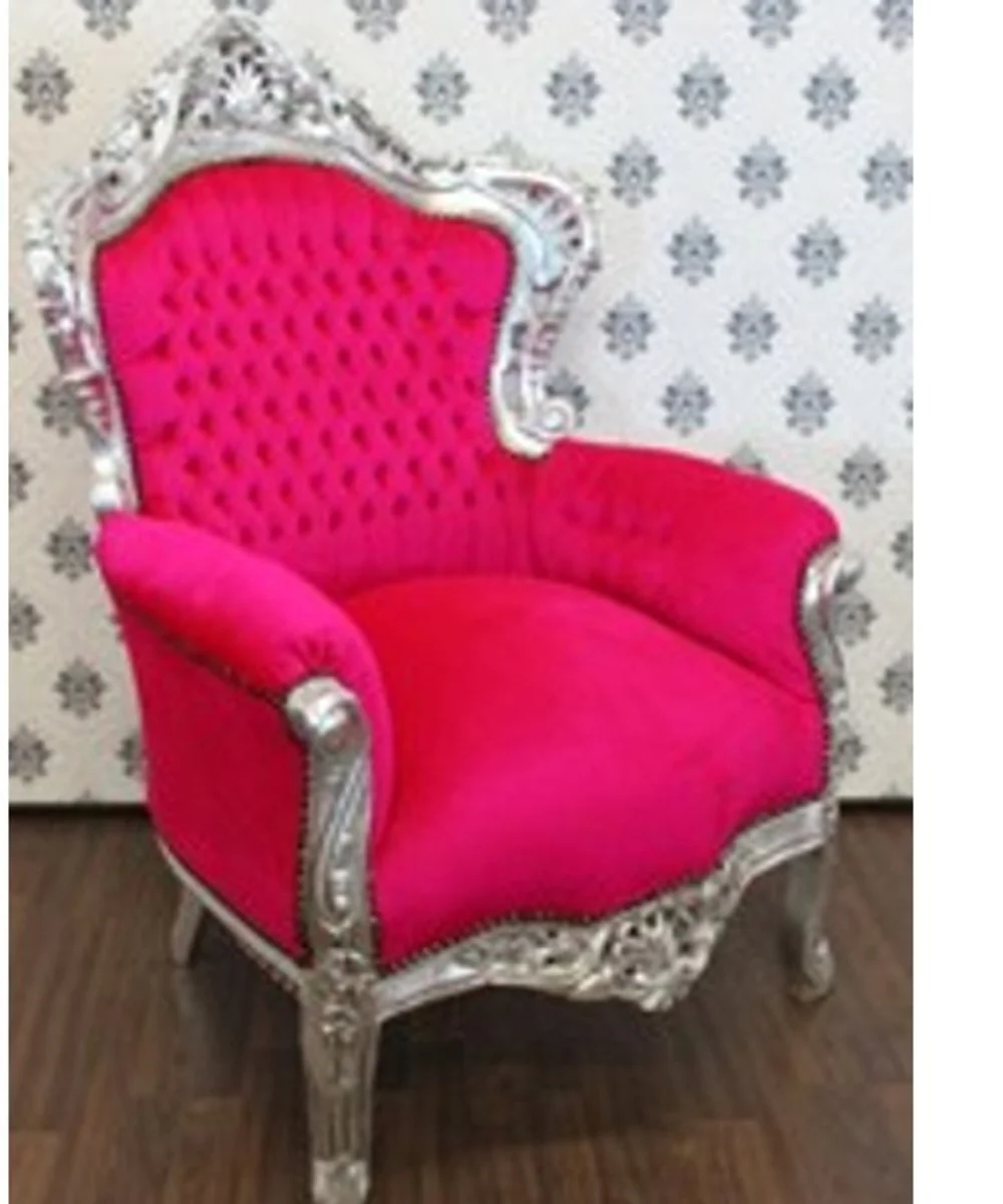 Baroque Armchair King Pink / Silver - Luxury Antique Style Furniture