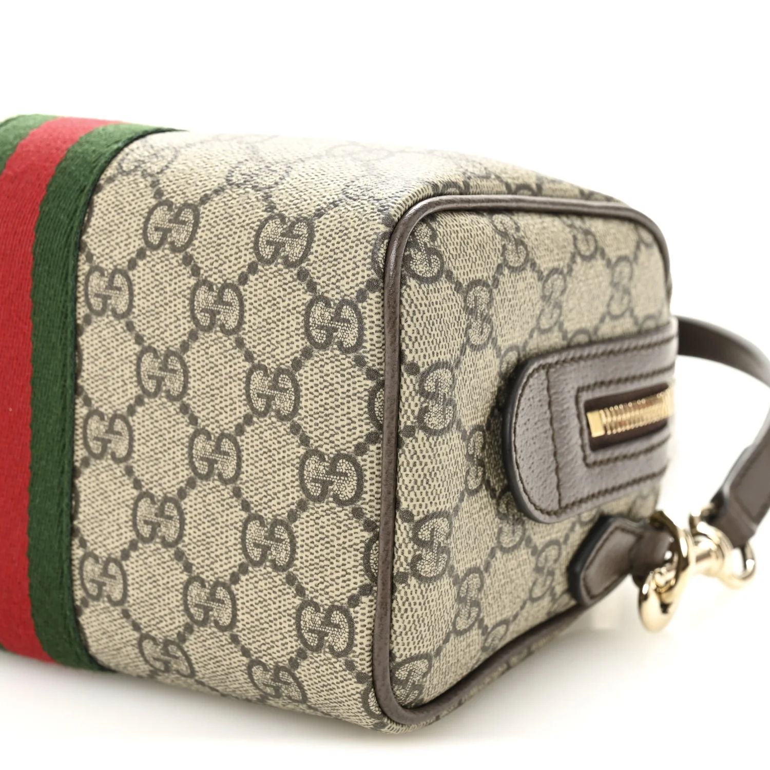 GG Supreme Monogram Textured Dollar Calfskin Web Mini Ophidia Top Handle Bag Beige Ebony New Acero - Top Club